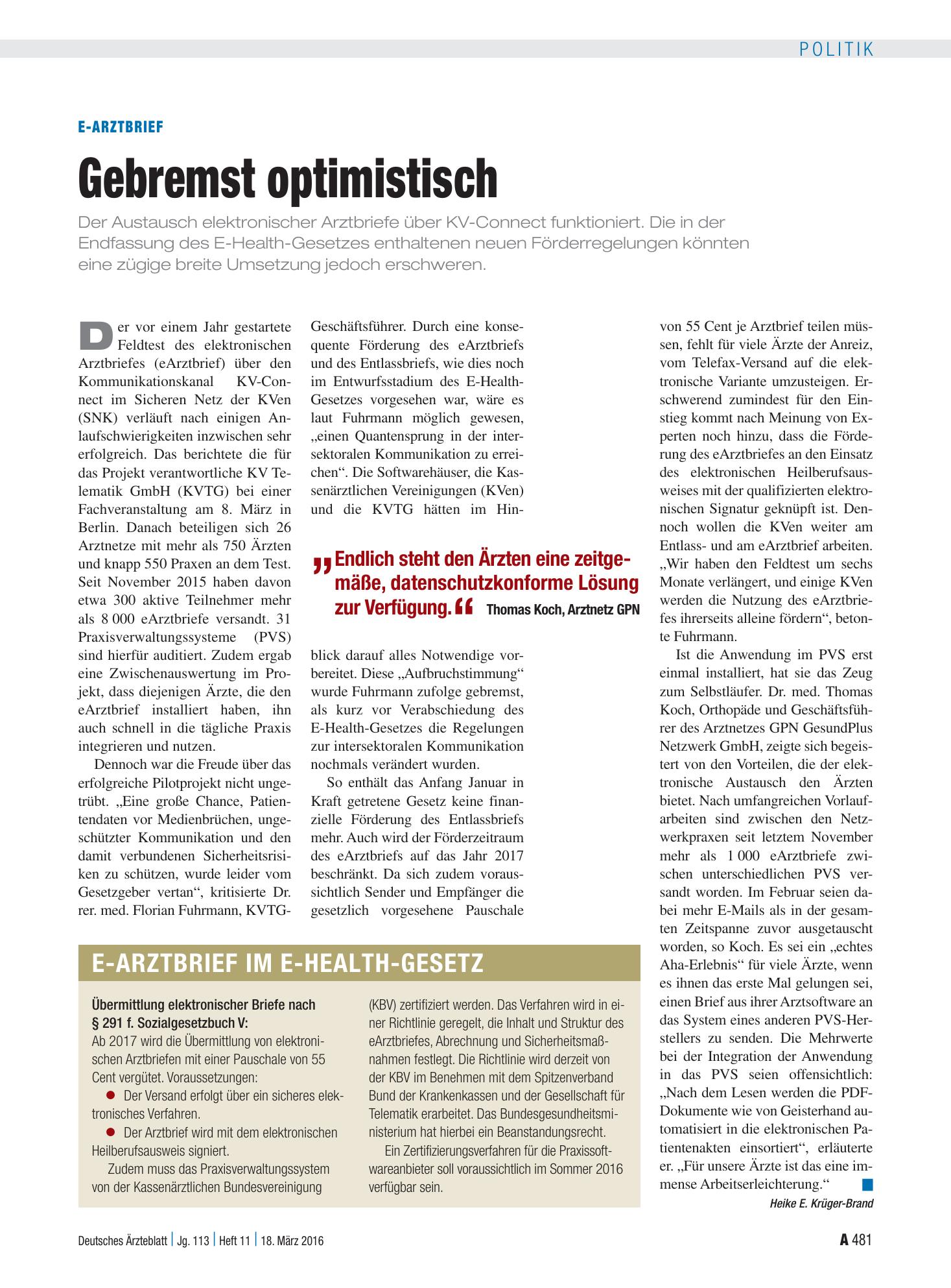 Vorschauseite 1: E-Arztbrief: Gebremst optimistisch – Deutsches Ärzteblatt