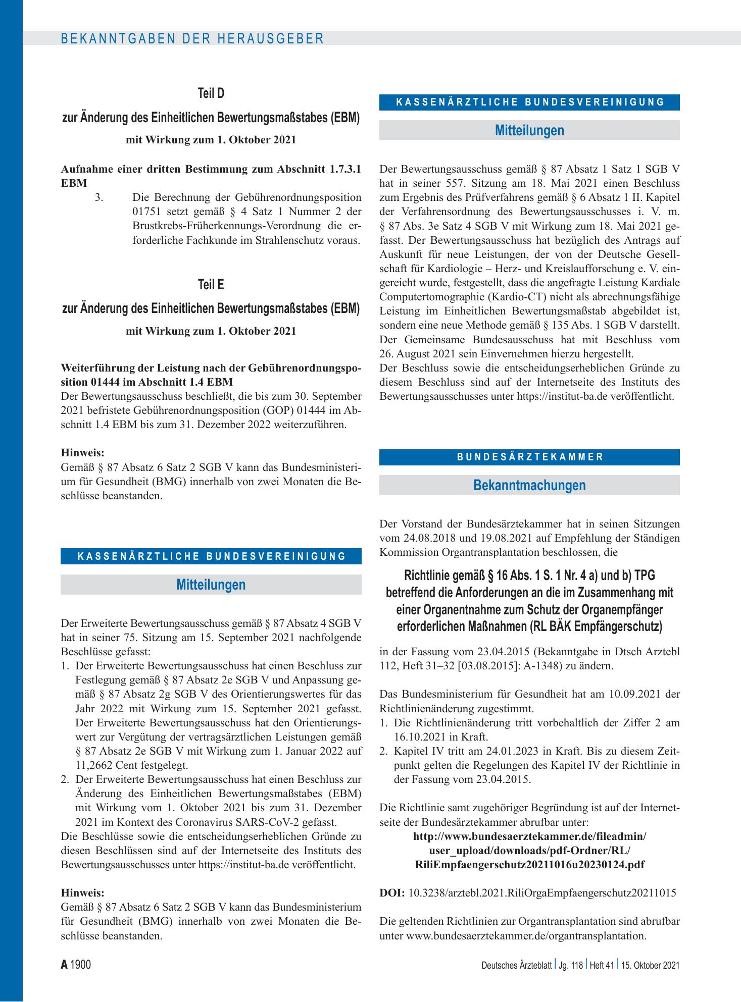 Vorschauseite 1: Mitteilungen – Deutsches Ärzteblatt
