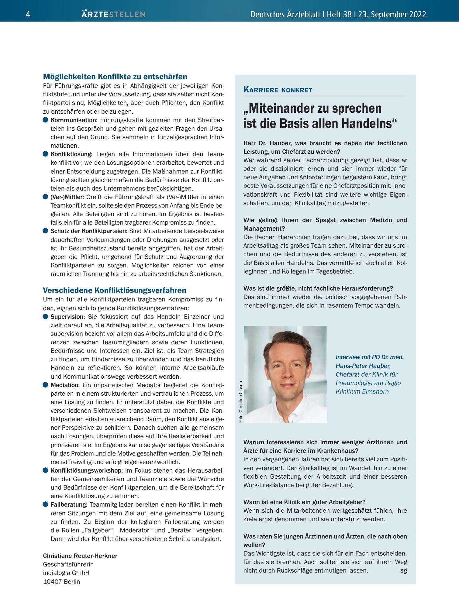 Vorschauseite 1: „Miteinander zu sprechen ist die Basis allen Handelns“ – Deutsches Ärzteblatt