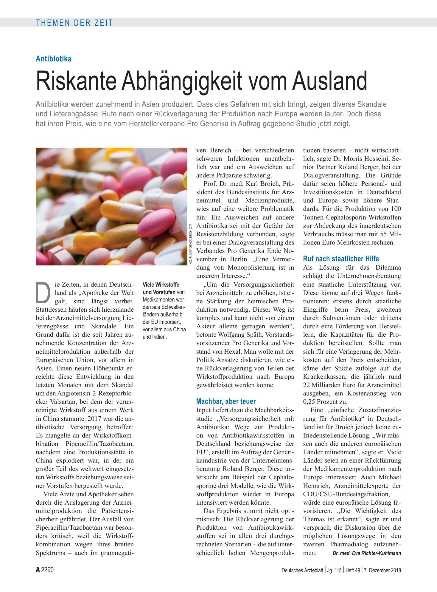 Vorschauseite 1: Antibiotika: Riskante Abhängigkeit vom Ausland – Deutsches Ärzteblatt