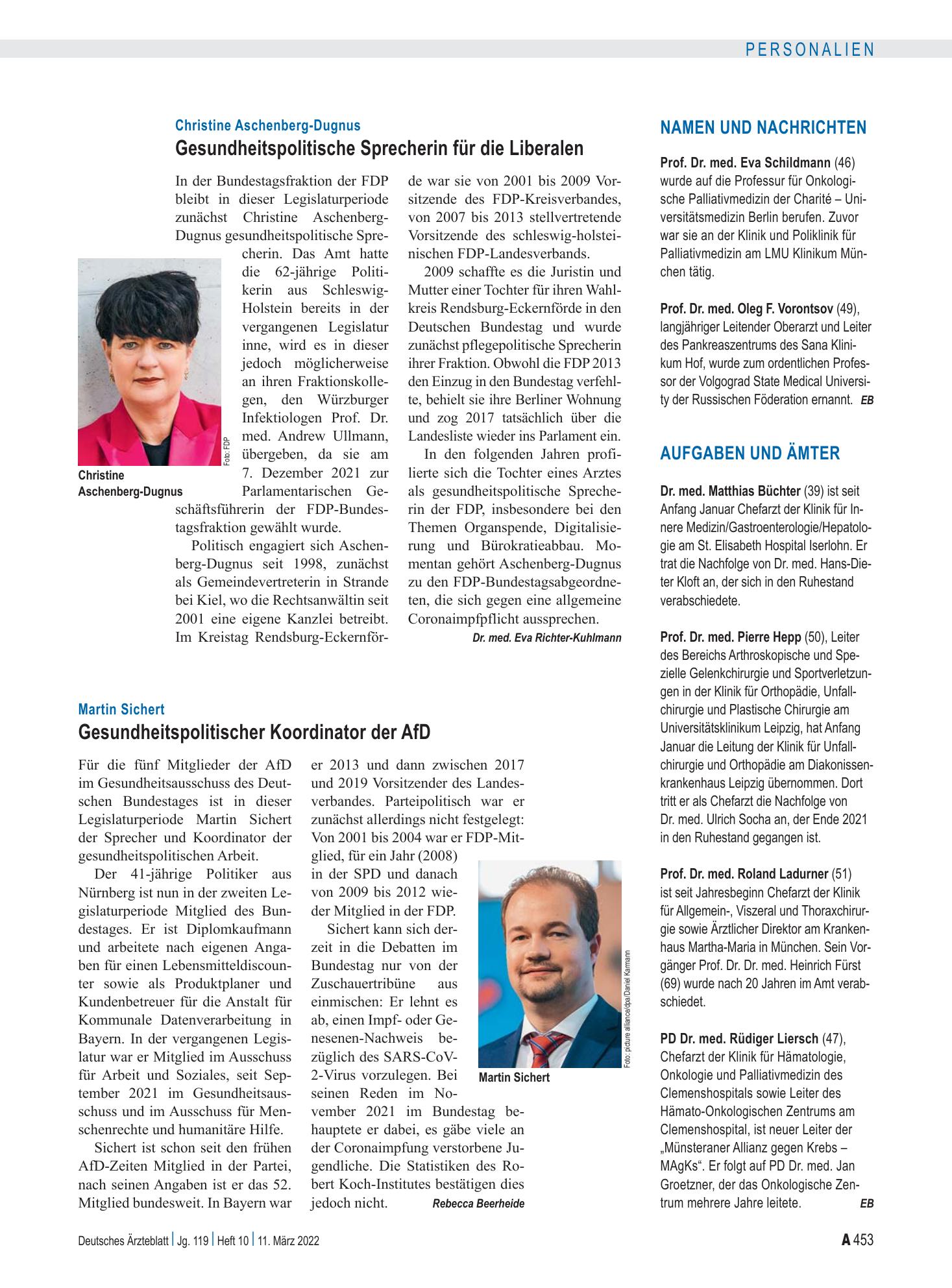Vorschauseite 1: Aufgaben und Ämter – Deutsches Ärzteblatt