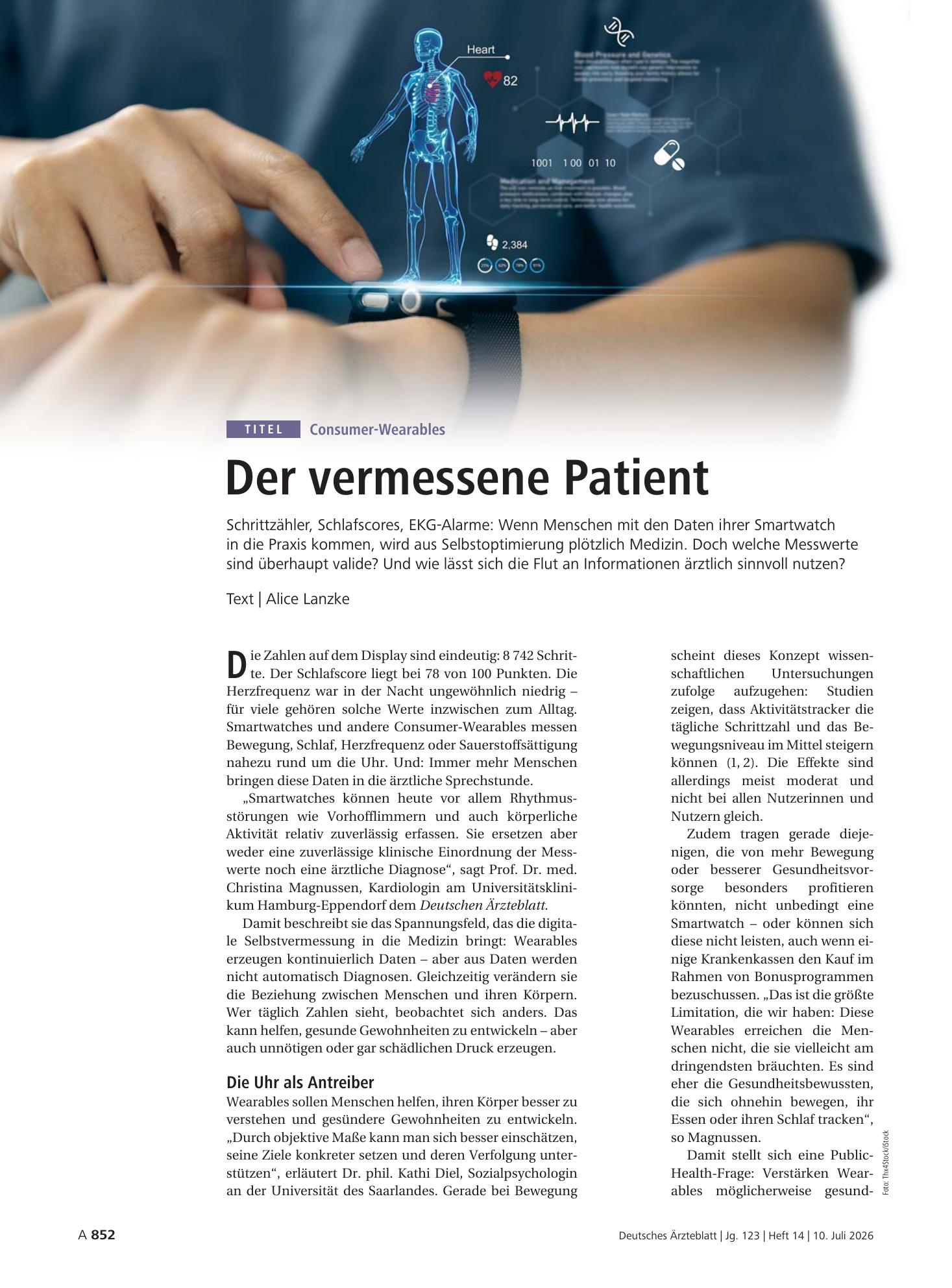 Vorschauseite 1: Consumer-Wearables: Der vermessene Patient – Deutsches Ärzteblatt