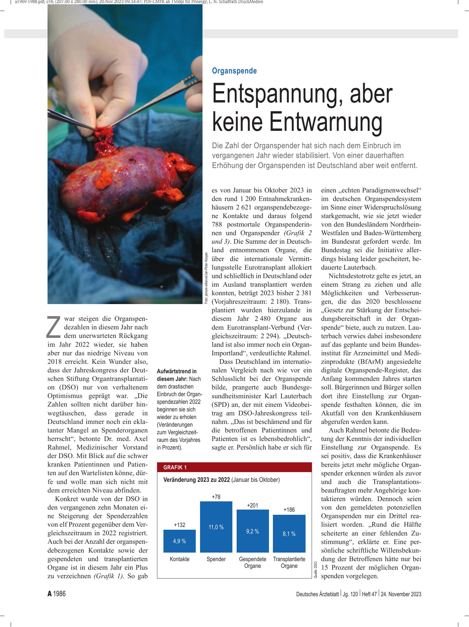 Vorschauseite 1: Organspende: Entspannung, aber keine Entwarnung – Deutsches Ärzteblatt