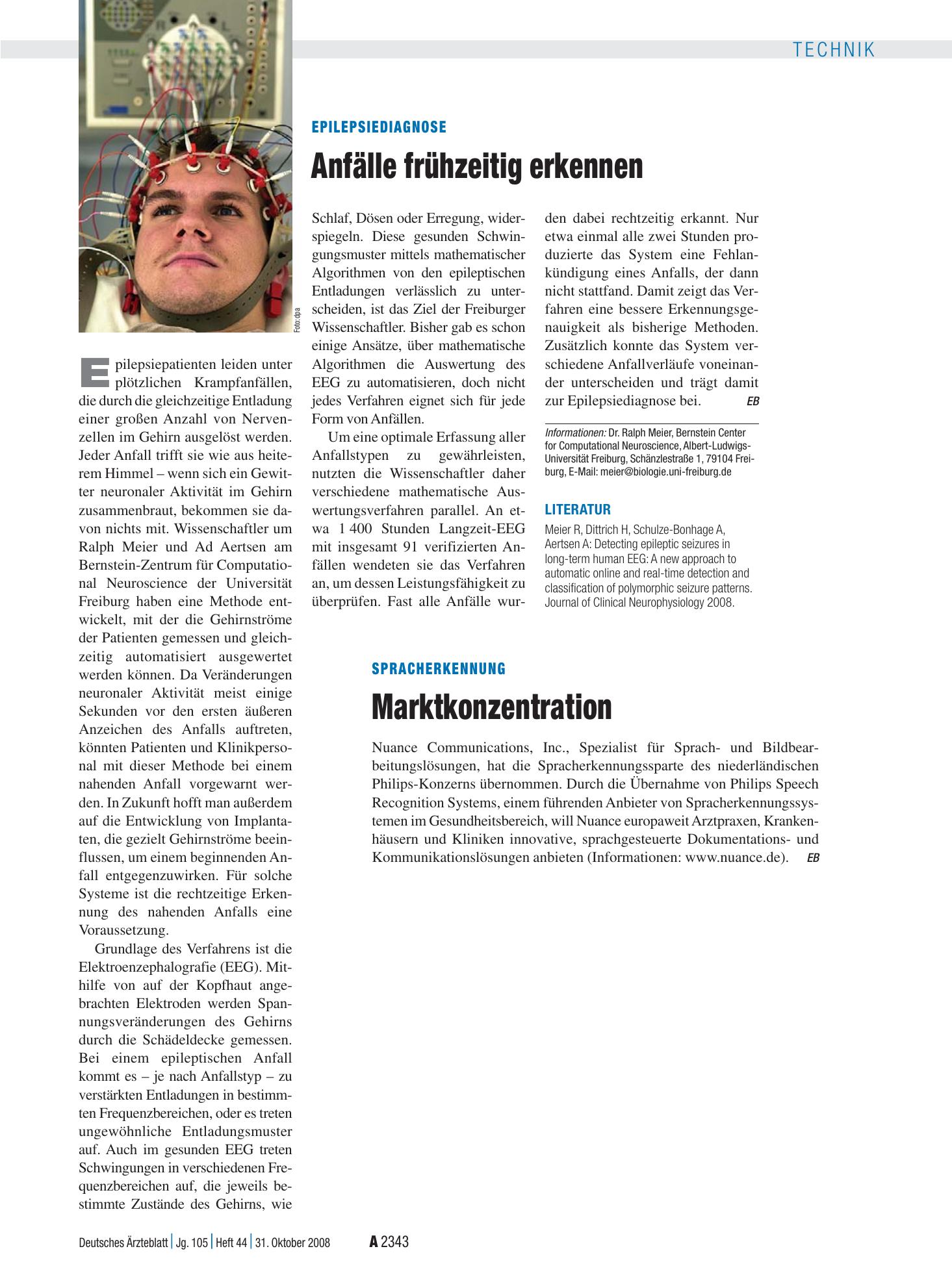 Vorschauseite 1: Spracherkennung: Marktkonzentration – Deutsches Ärzteblatt
