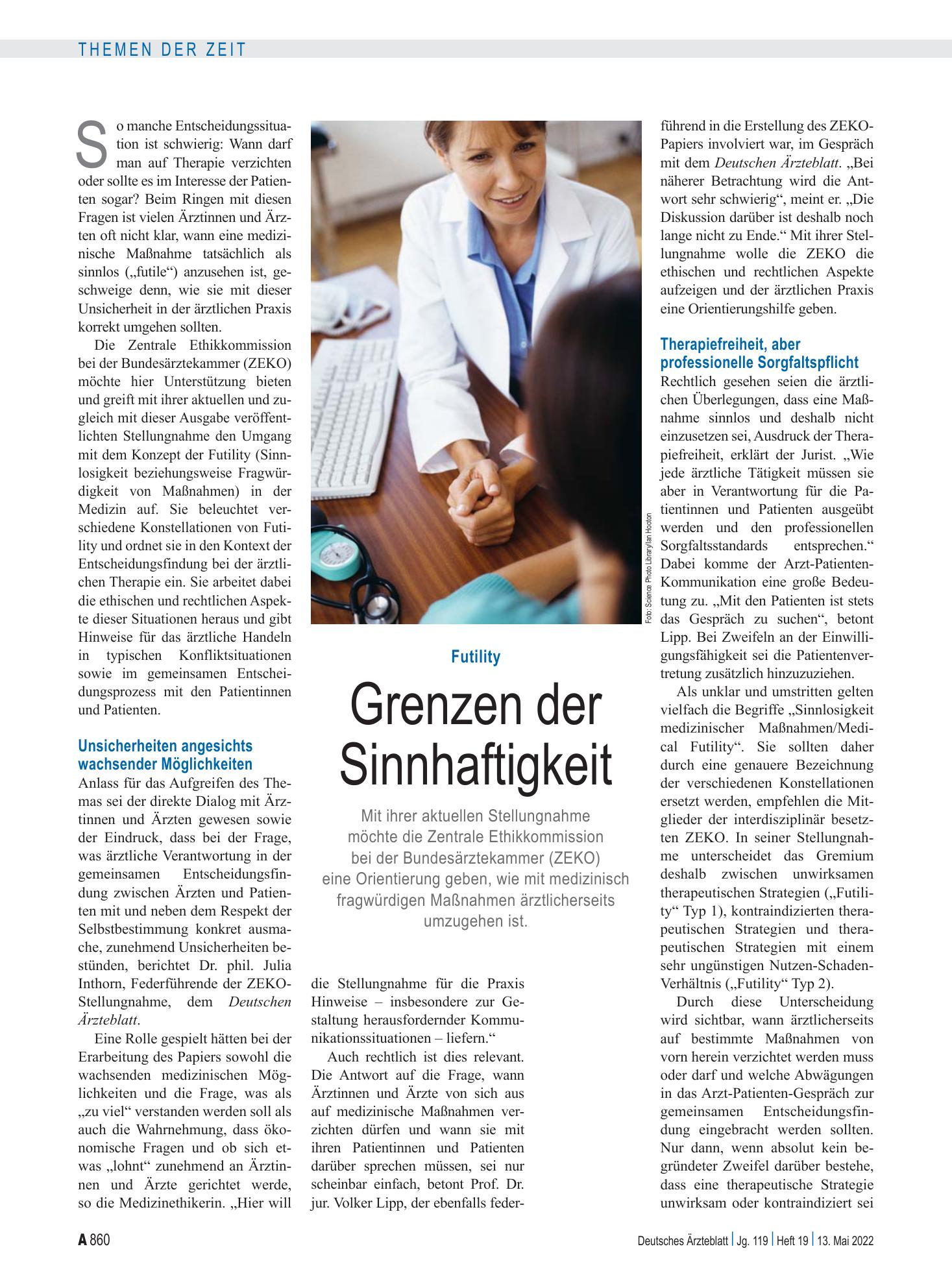 Vorschauseite 1: Futility: Grenzen der Sinnhaftigkeit – Deutsches Ärzteblatt