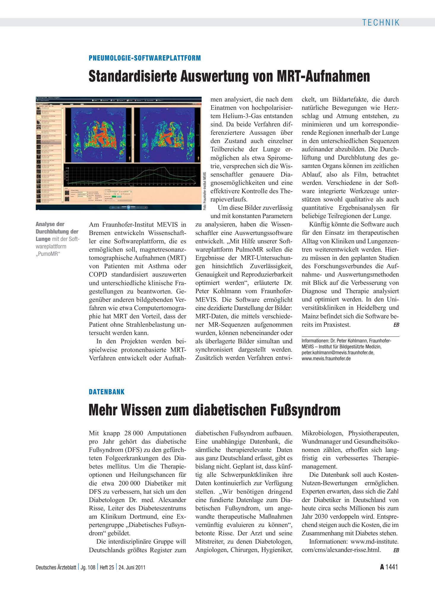 Vorschauseite 1: Pneumologie-Softwareplattform: Standardisierte Auswertung von MRT-Aufnahmen – Deutsches Ärzteblatt