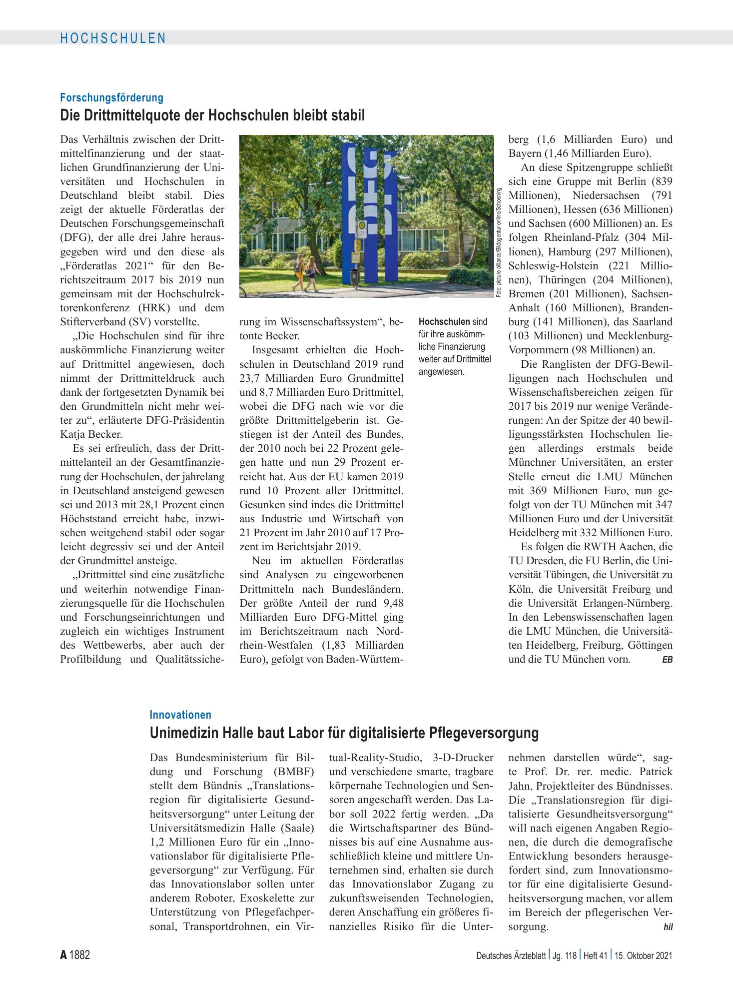 Vorschauseite 1: Innovationen: Unimedizin Halle baut Labor für digitalisierte Pflegeversorgung – Deutsches Ärzteblatt