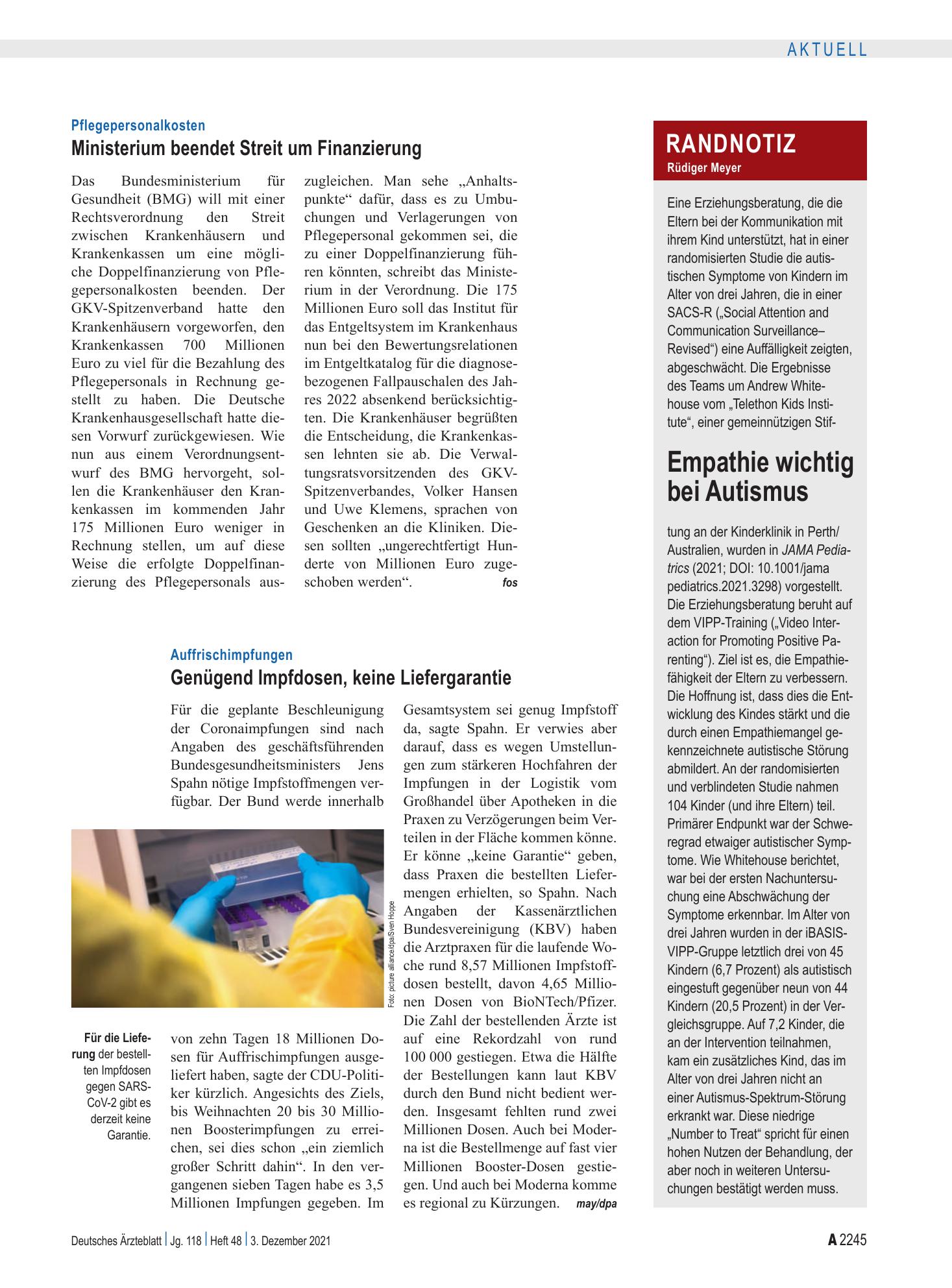 Vorschauseite 1: Randnotiz: Empathie wichtig bei Autismus – Deutsches Ärzteblatt