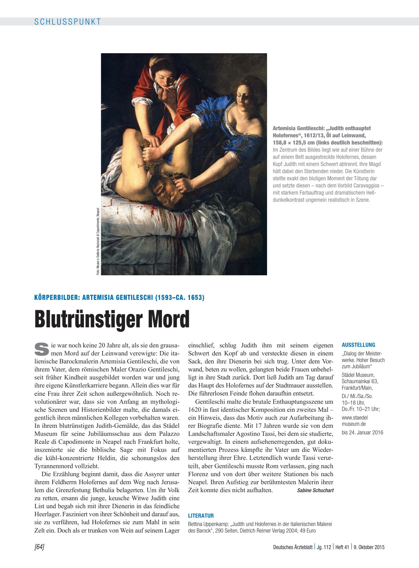 Vorschauseite 1: Körperbilder: Artemisia Gentileschi (1593–ca. 1653) – Blutrünstiger Mord – Deutsches Ärzteblatt