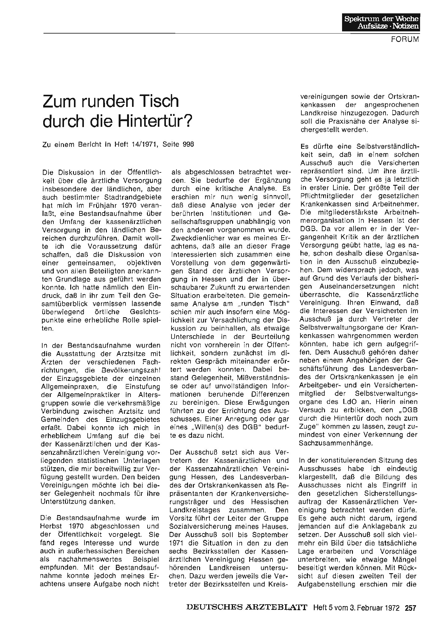 Vorschauseite 1: Zum runden Tisch durch die Hintertür?
