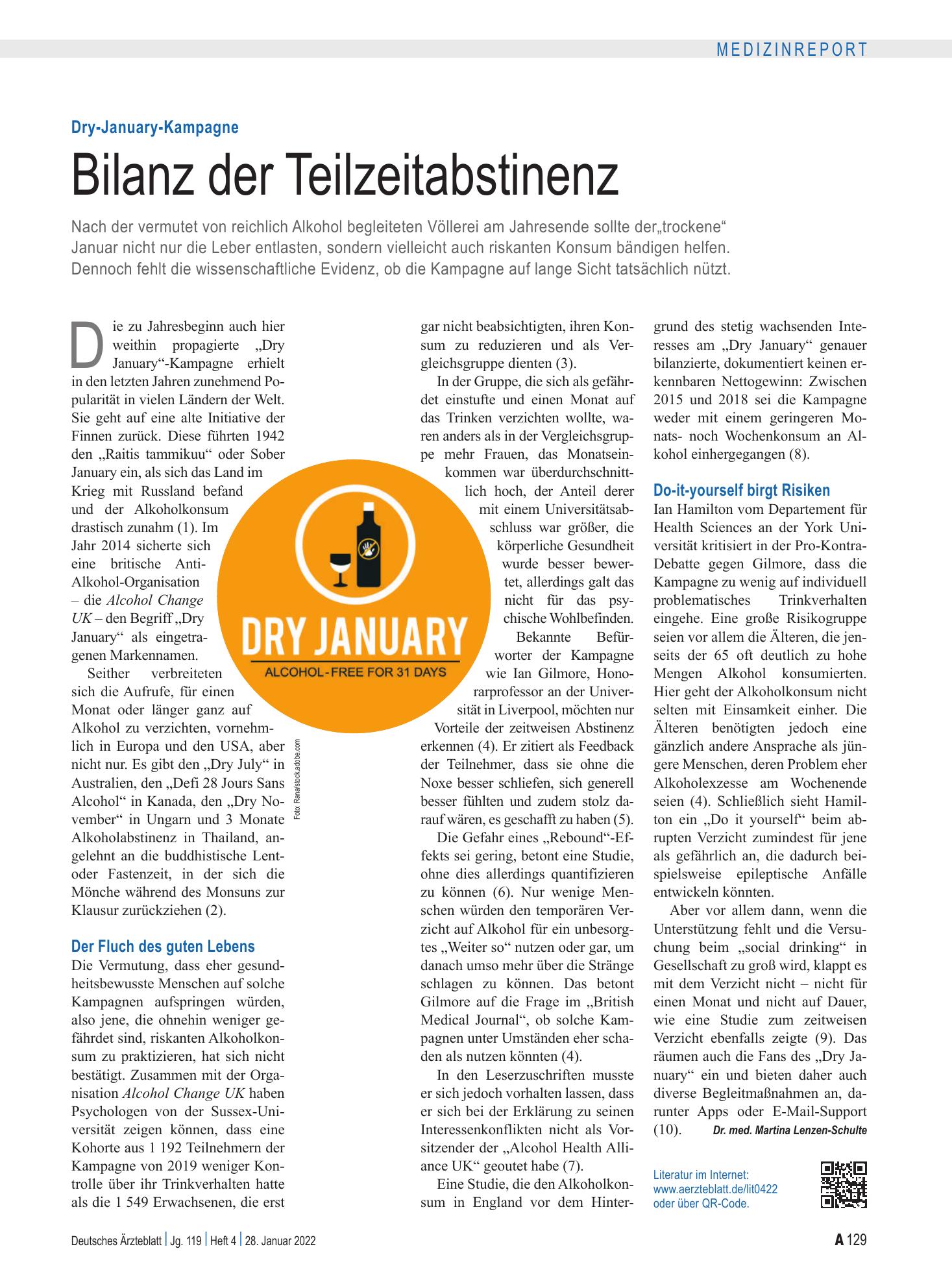 Vorschauseite 1: Dry-January-Kampagne: Bilanz der Teilzeitabstinenz – Deutsches Ärzteblatt