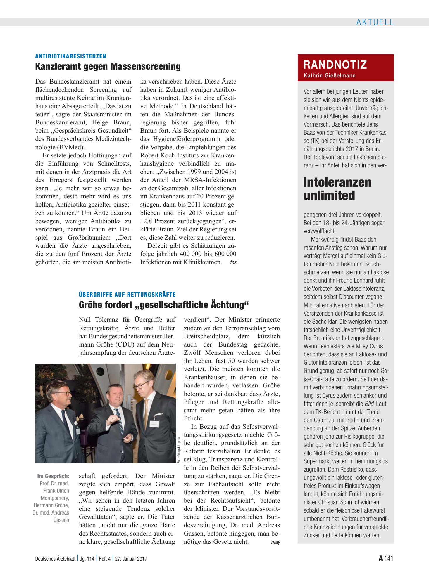Vorschauseite 1: Randnotiz: Intoleranzen unlimited – Deutsches Ärzteblatt