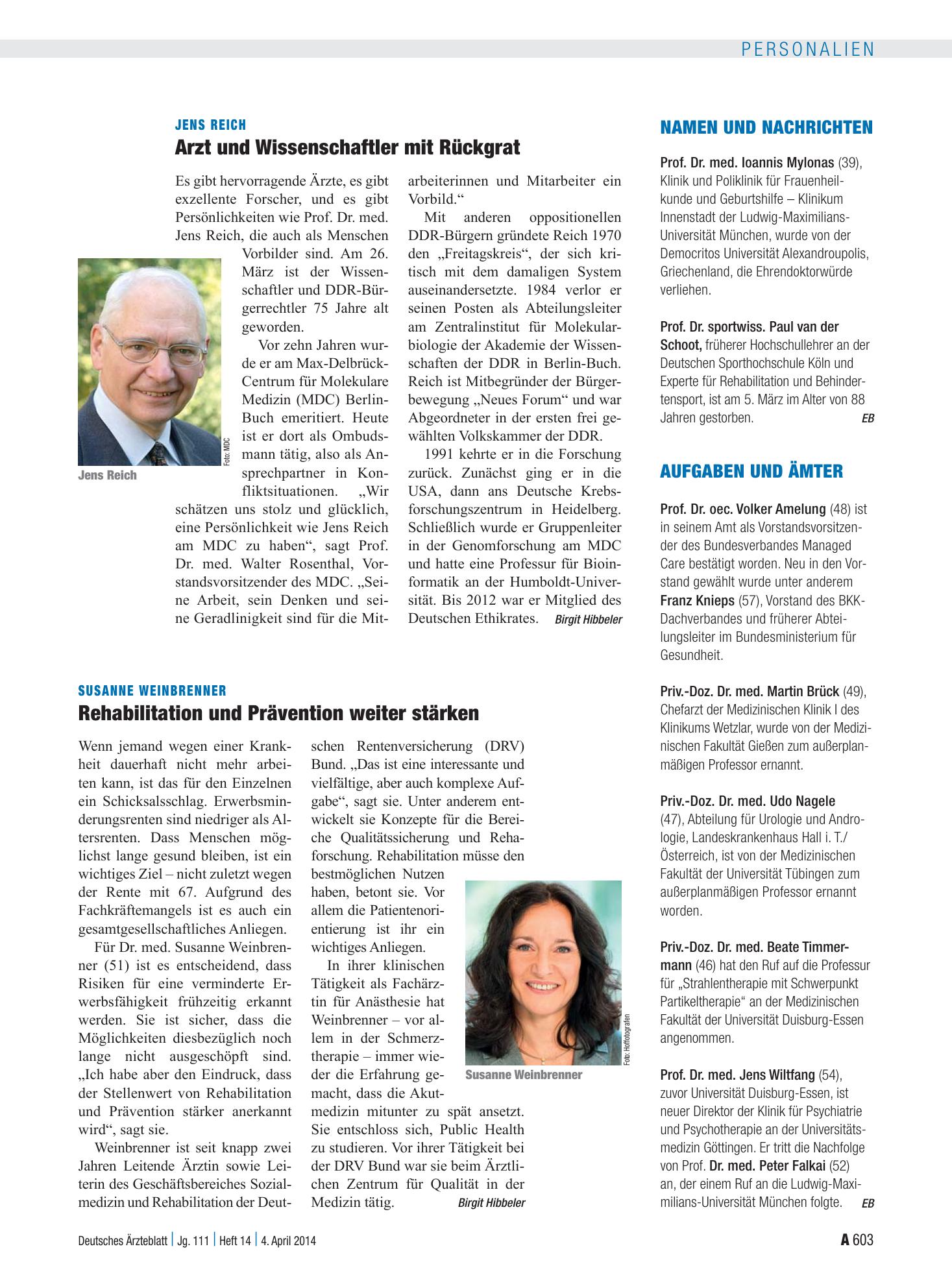 Vorschauseite 1: Aufgaben und Ämter – Deutsches Ärzteblatt