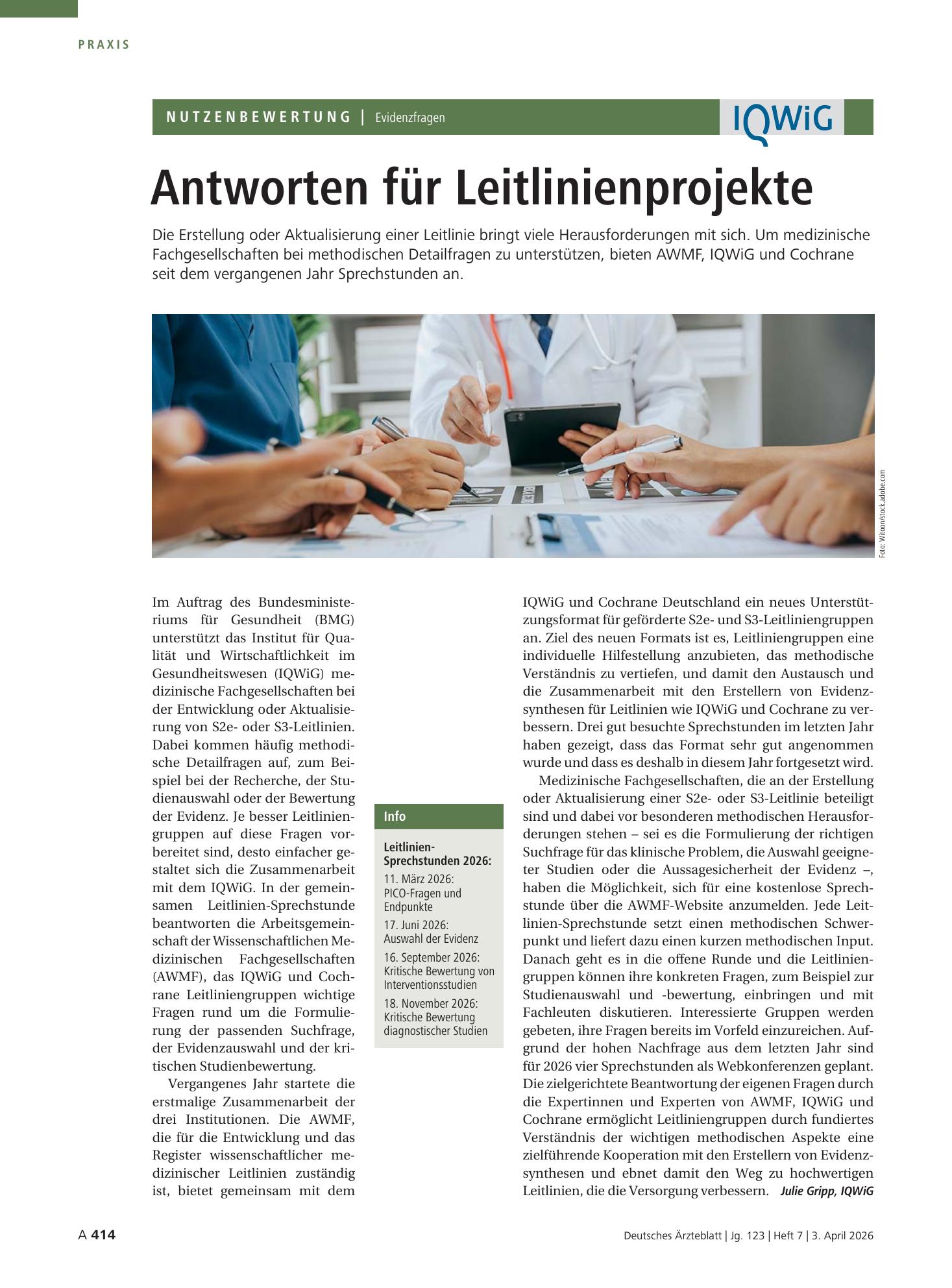 Vorschauseite 1: Evidenzfragen: Antworten für Leitlinienprojekte – Deutsches Ärzteblatt