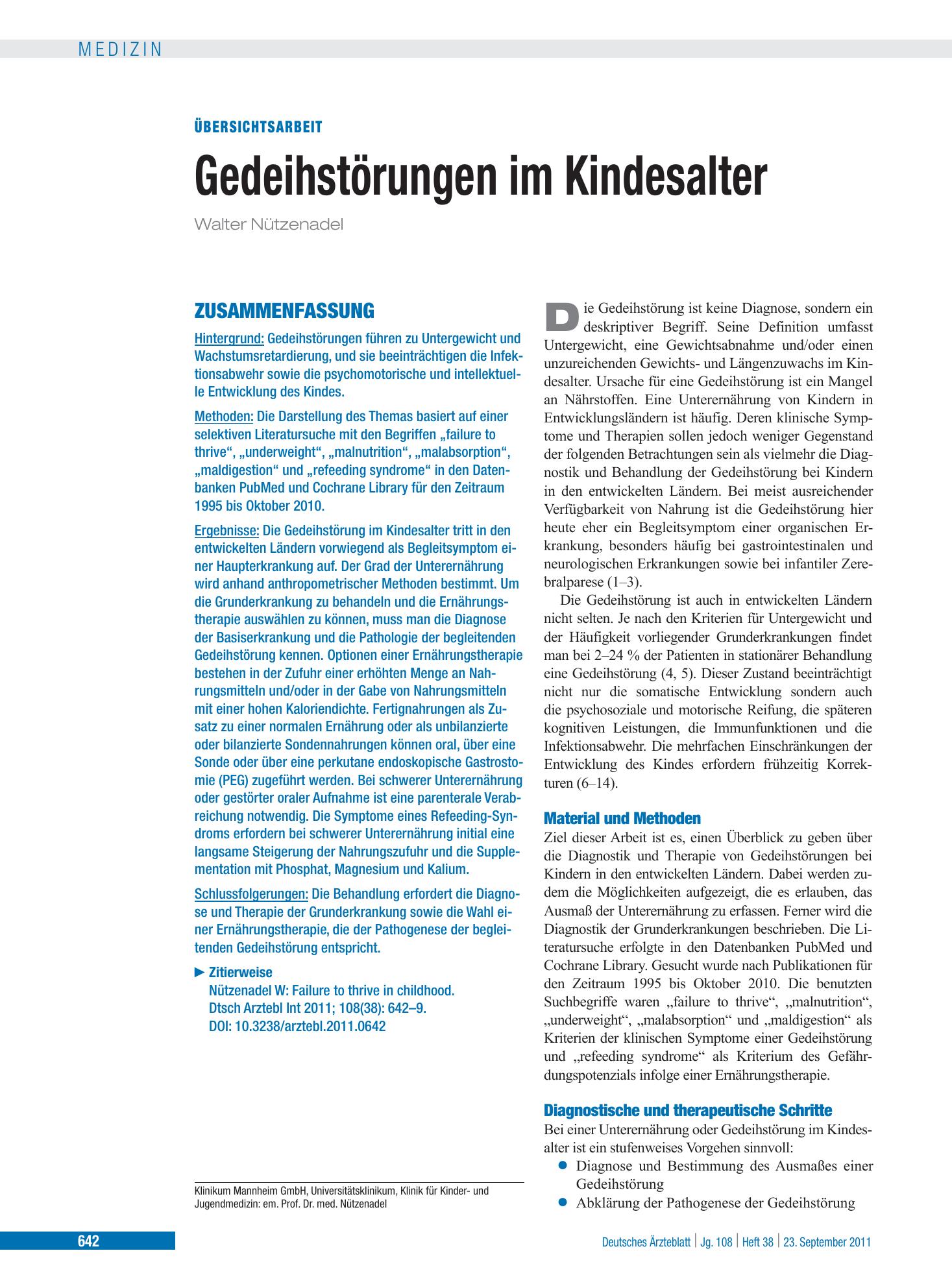 Vorschauseite 1: Gedeihstörungen im Kindesalter – Deutsches Ärzteblatt