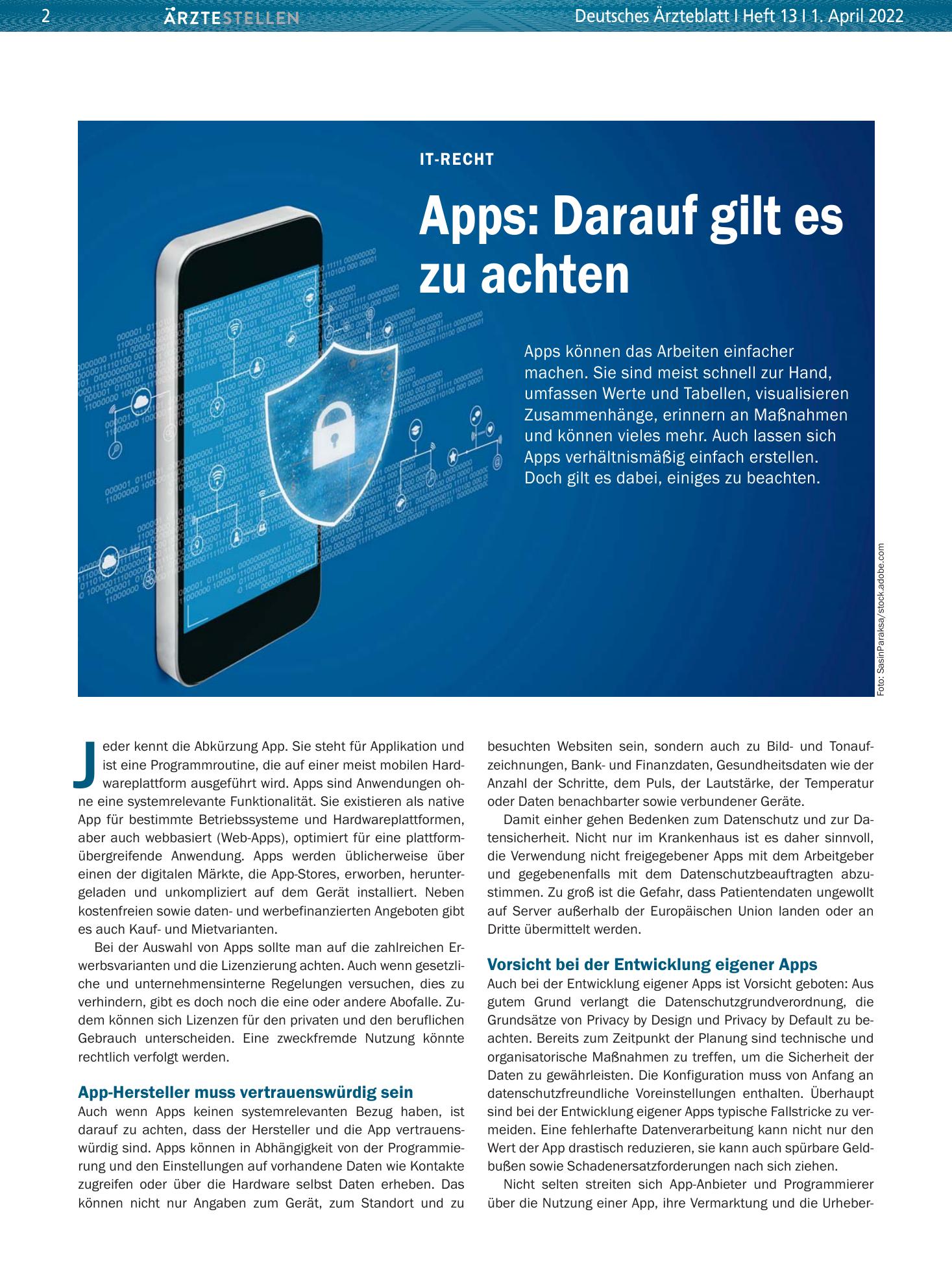 Vorschauseite 1: IT-Recht: Apps – Darauf gilt es zu achten – Deutsches Ärzteblatt