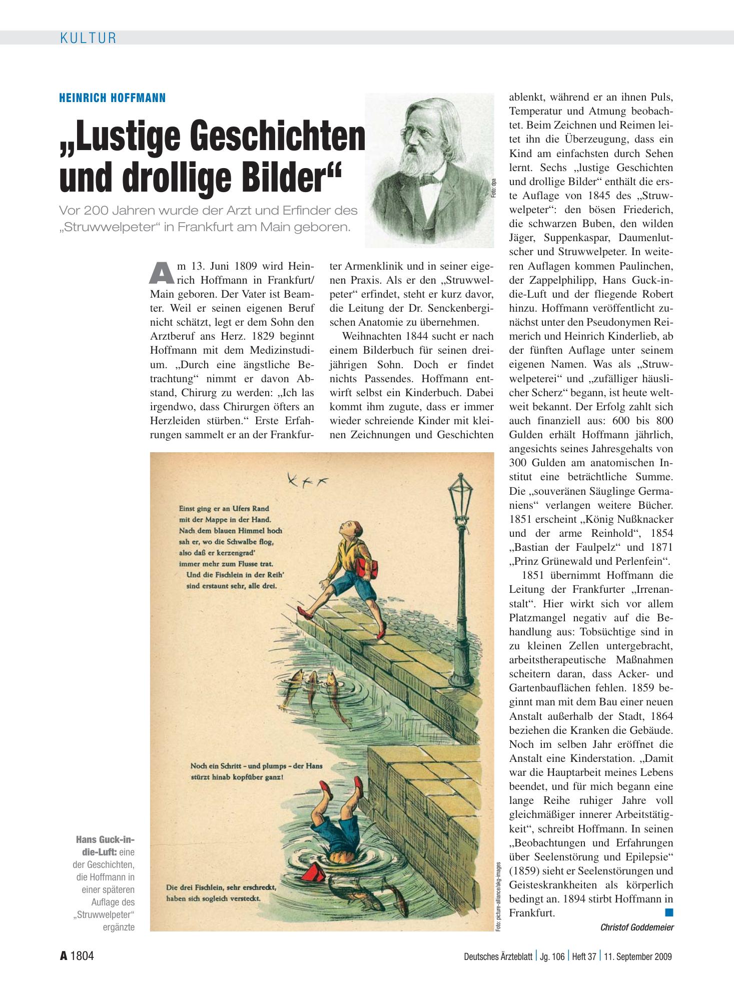 Vorschauseite 1: Heinrich Hoffmann: „Lustige Geschichten und drollige Bilder“ – Deutsches Ärzteblatt