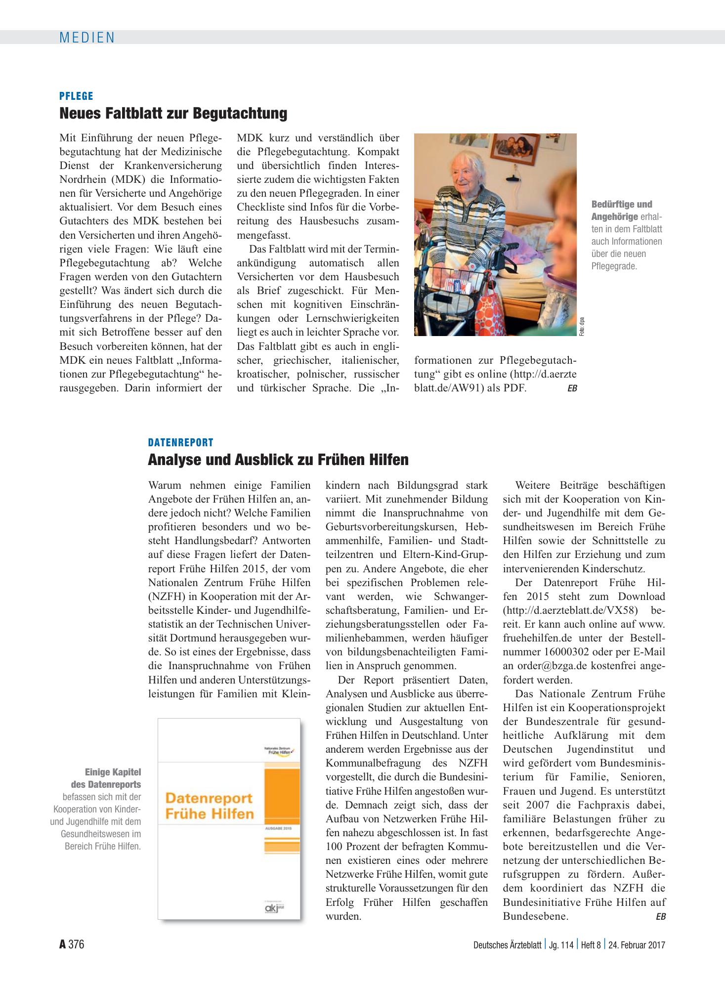 Vorschauseite 1: Datenreport: Analyse und Ausblick zu Frühen Hilfen – Deutsches Ärzteblatt
