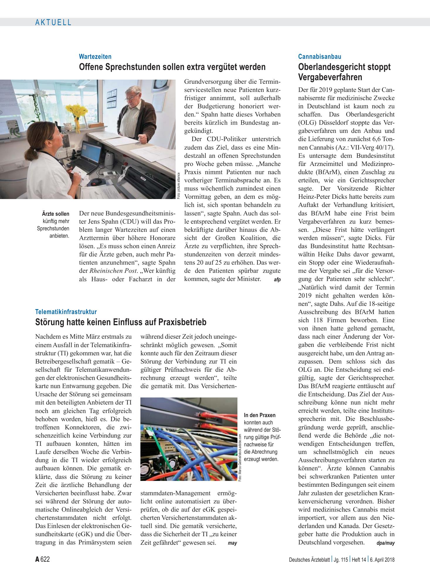 Vorschauseite 1: Wartezeiten: Offene Sprechstunden sollen extra vergütet werden – Deutsches Ärzteblatt