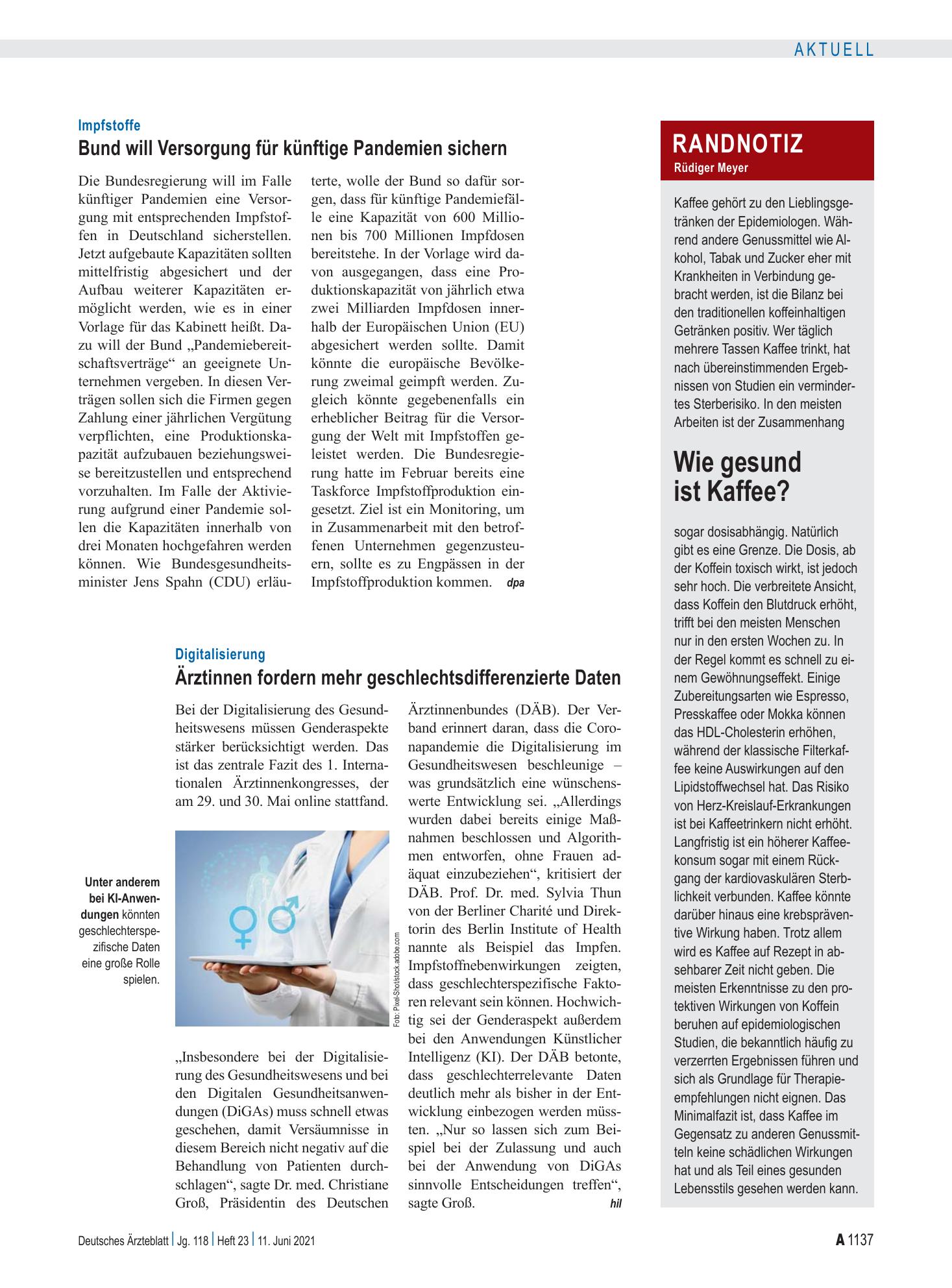 Vorschauseite 1: Impfstoffe: Bund will Versorgung für künftige Pandemien sichern – Deutsches Ärzteblatt