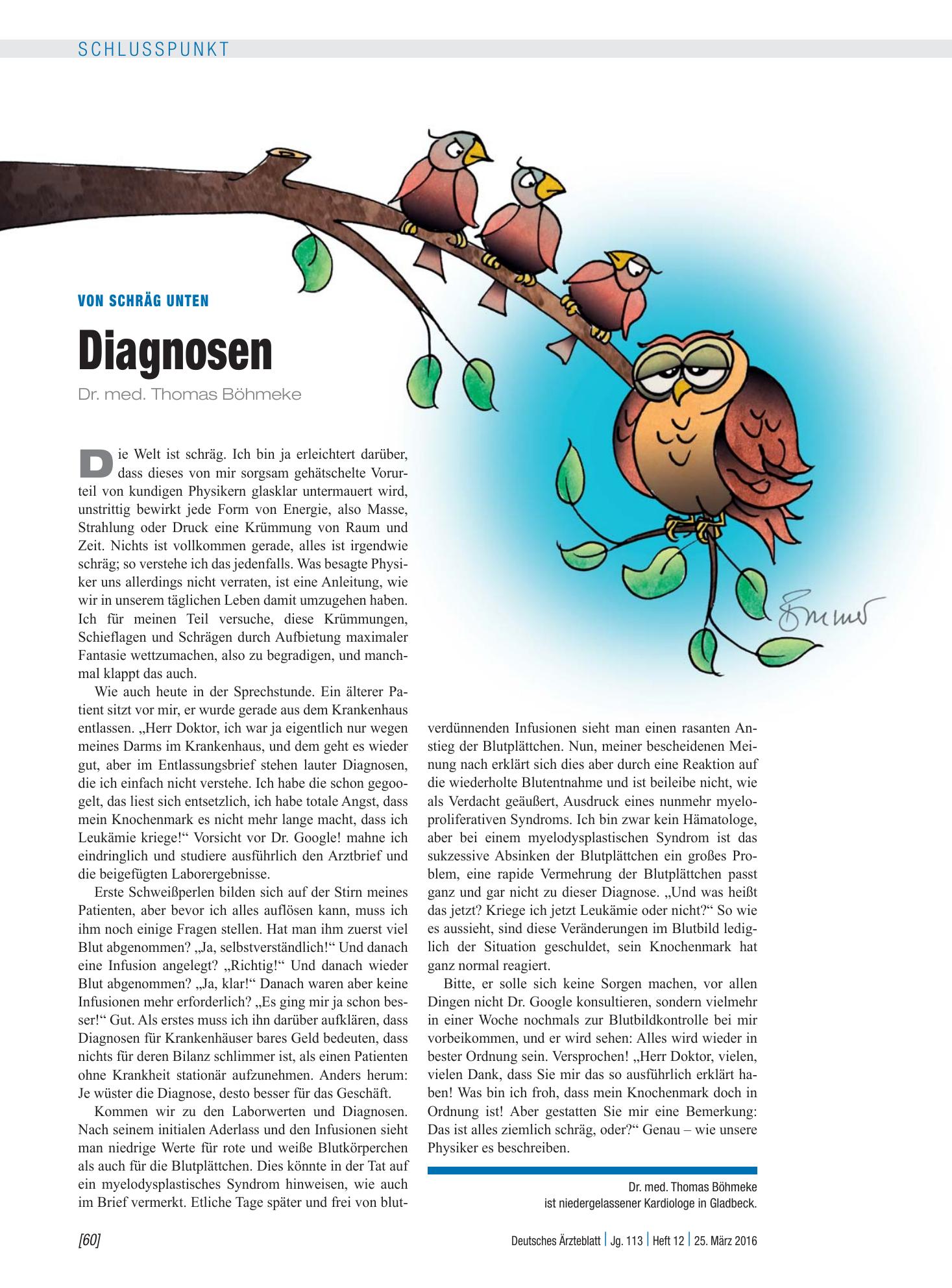 Vorschauseite 1: Von schräg unten: Diagnosen – Deutsches Ärzteblatt