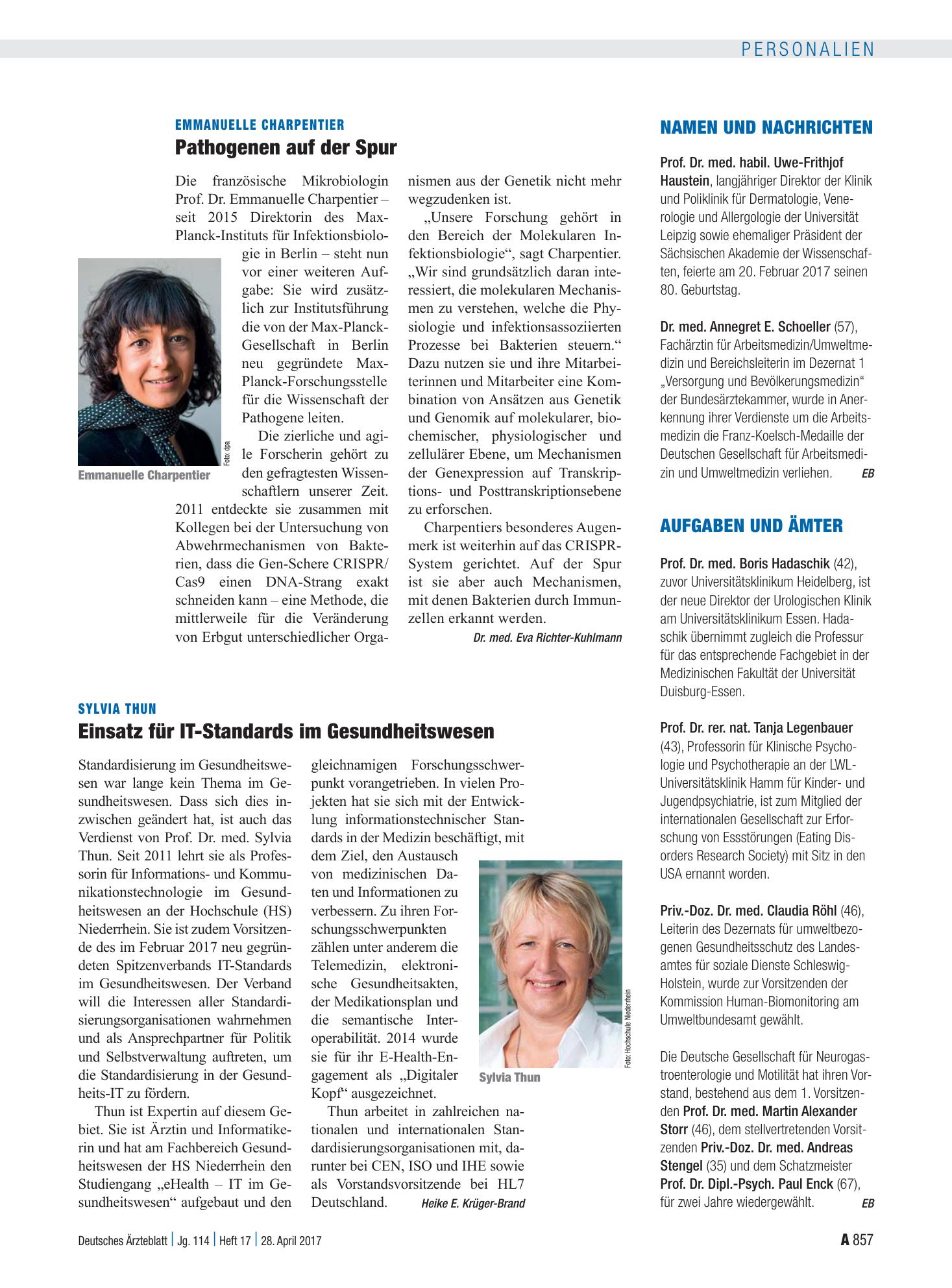 Vorschauseite 1: Emmanuelle Charpentier: Pathogenen auf der Spur – Deutsches Ärzteblatt