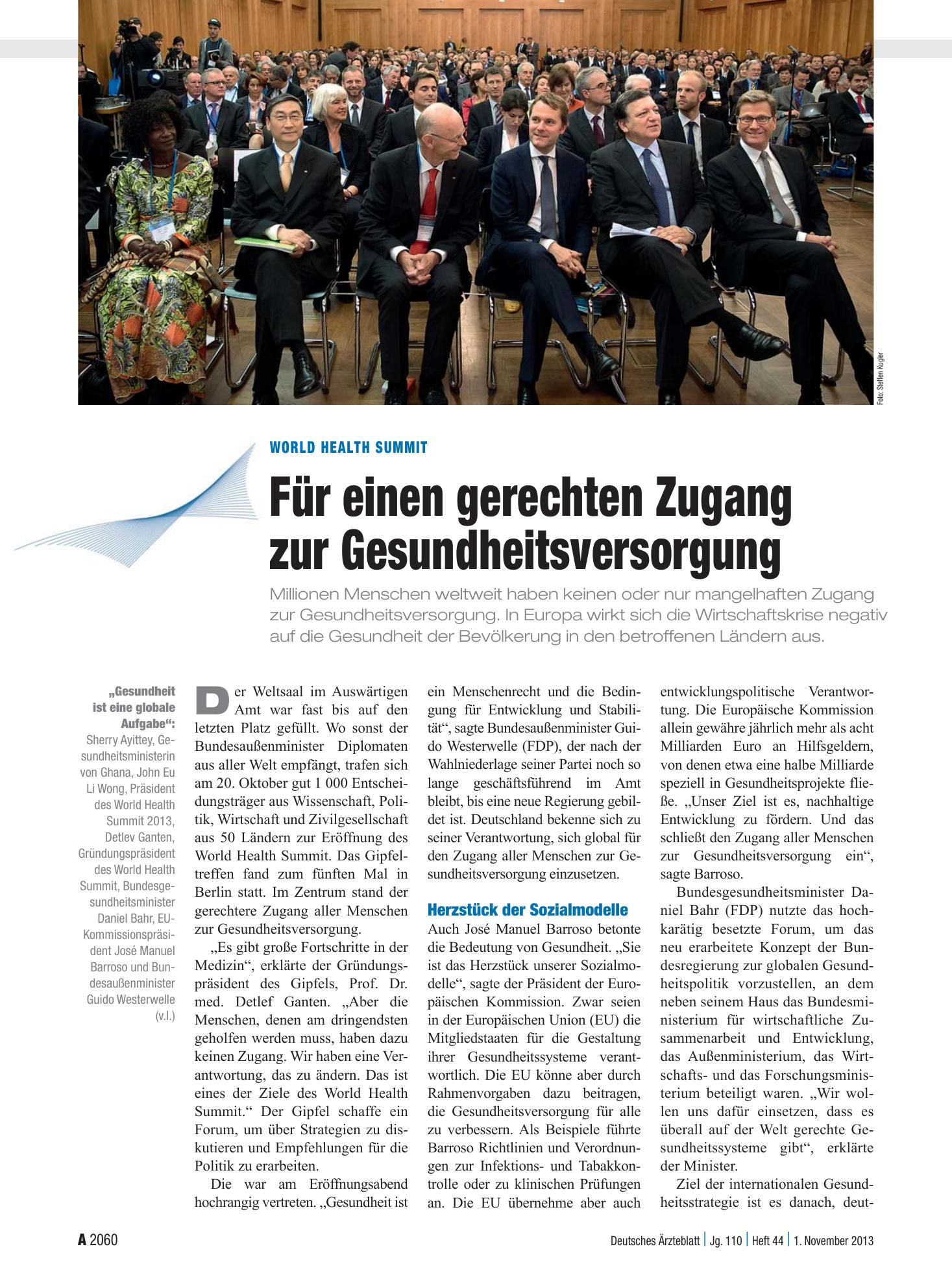 Vorschauseite 1: World Health Summit: Für einen gerechten Zugang zur Gesundheitsversorgung – Deutsches Ärzteblatt