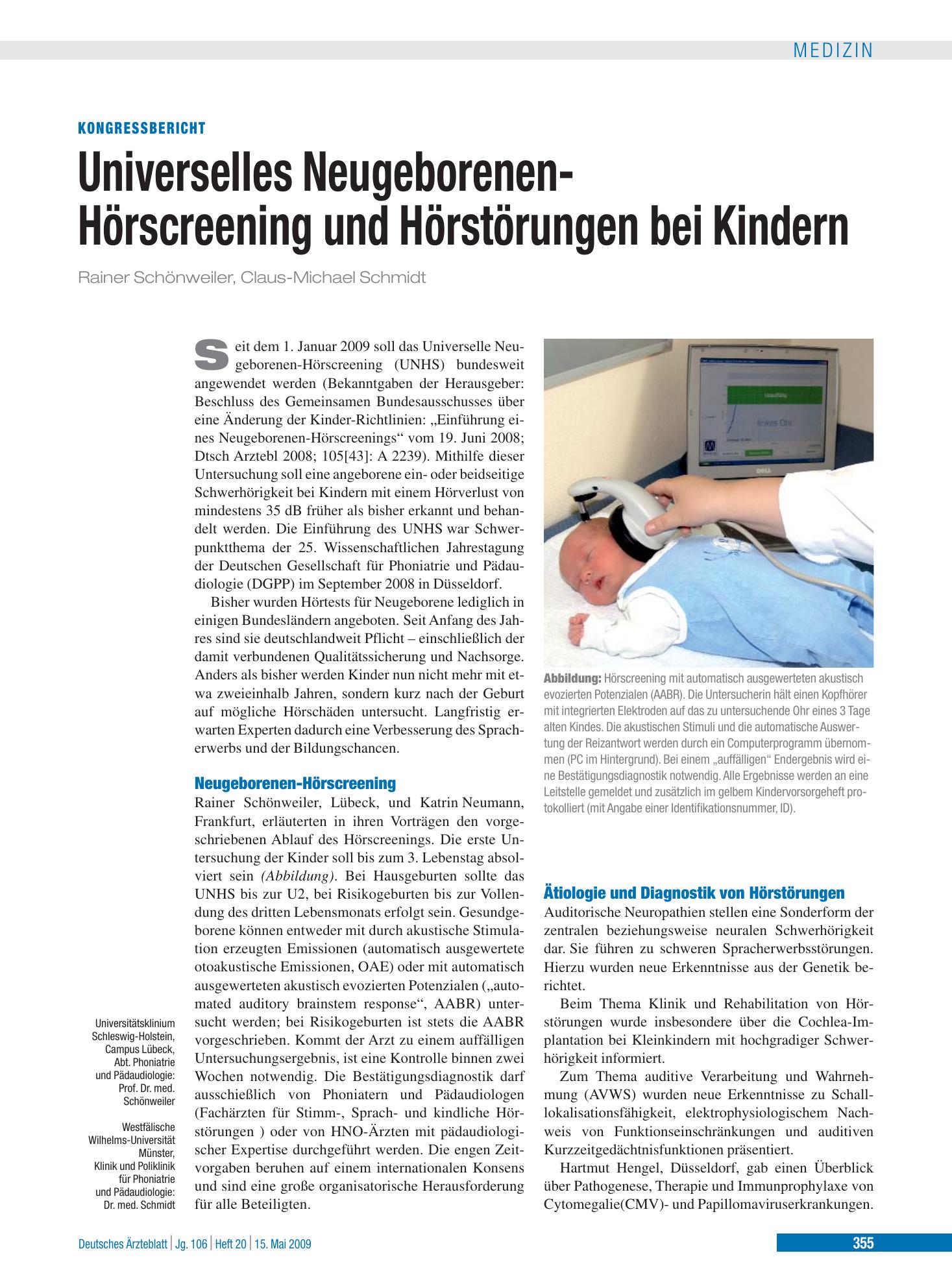 Vorschauseite 1: Universelles Neugeborenen-Hörscreening und Hörstörungen bei Kindern – Deutsches Ärzteblatt