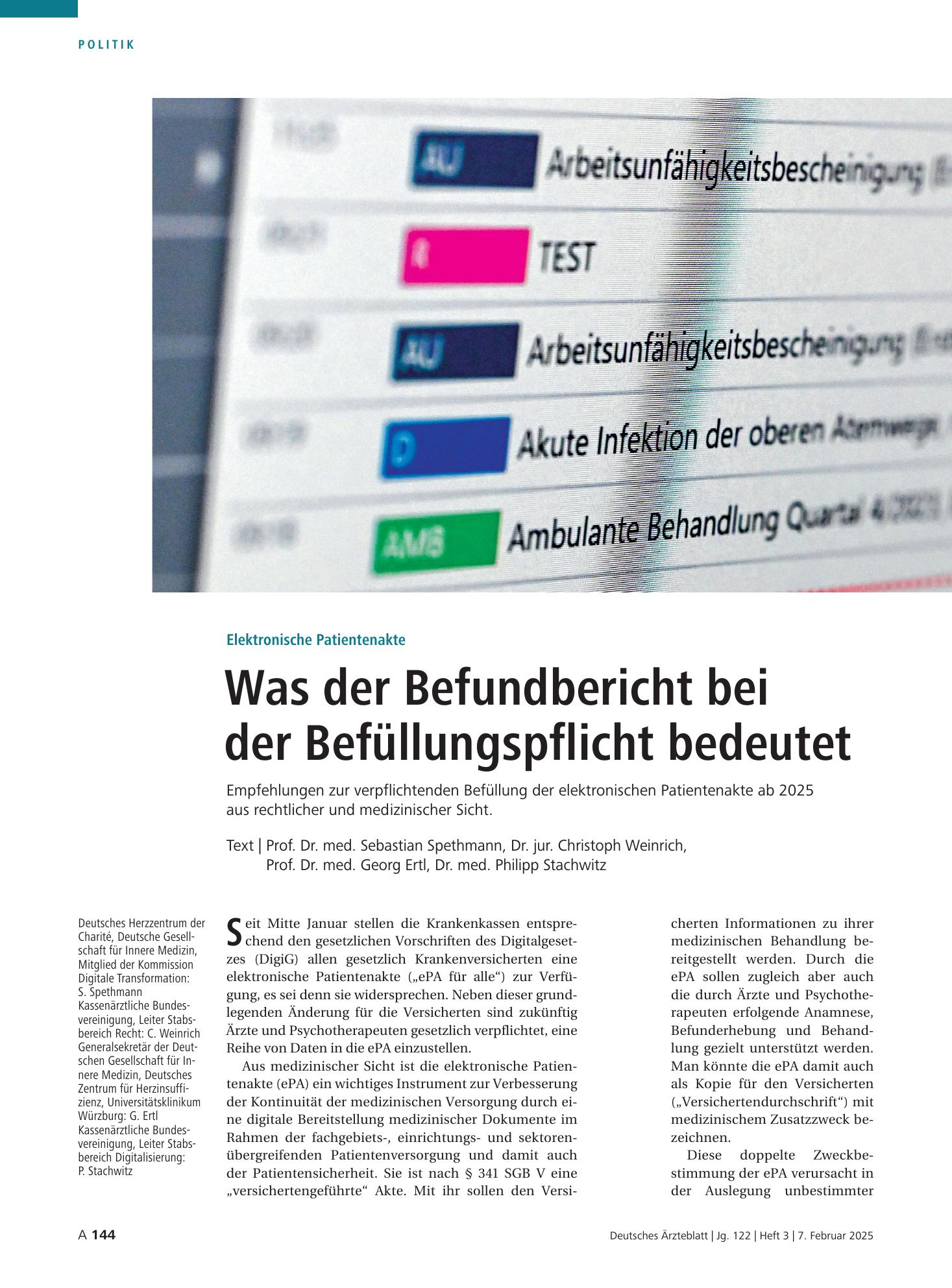 Vorschauseite 1: Elektronische Patientenakte: Was der Befundbericht bei der Befüllungspflicht bedeutet – Deutsches Ärzteblatt