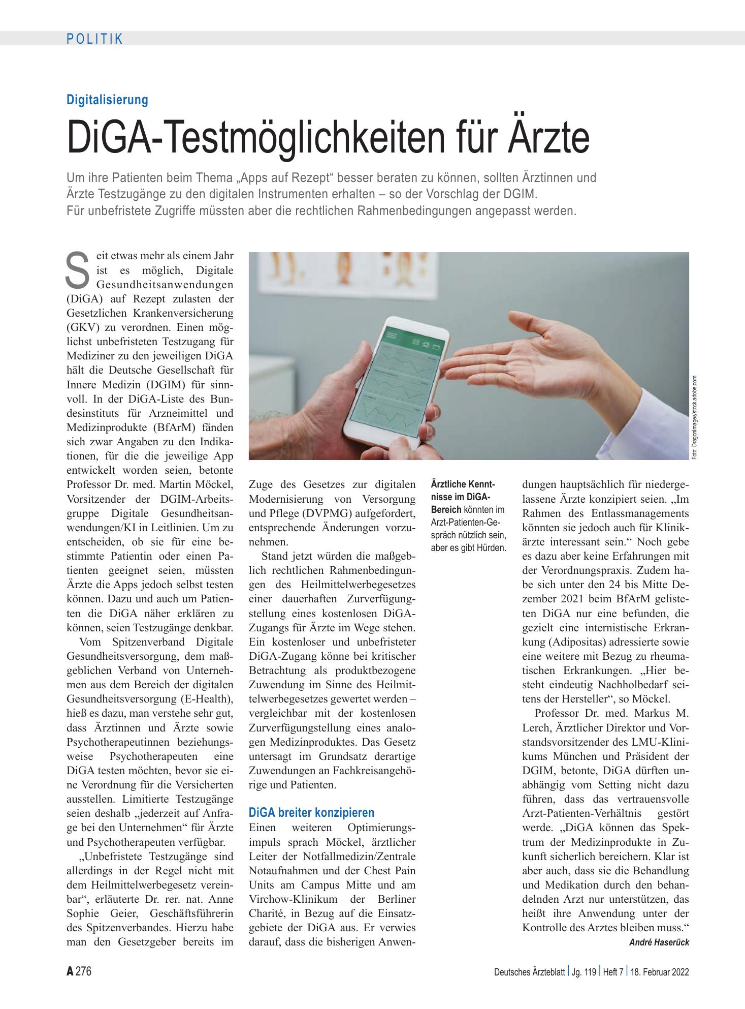 Vorschauseite 1: Digitalisierung: DiGA-Testmöglichkeiten für Ärzte – Deutsches Ärzteblatt