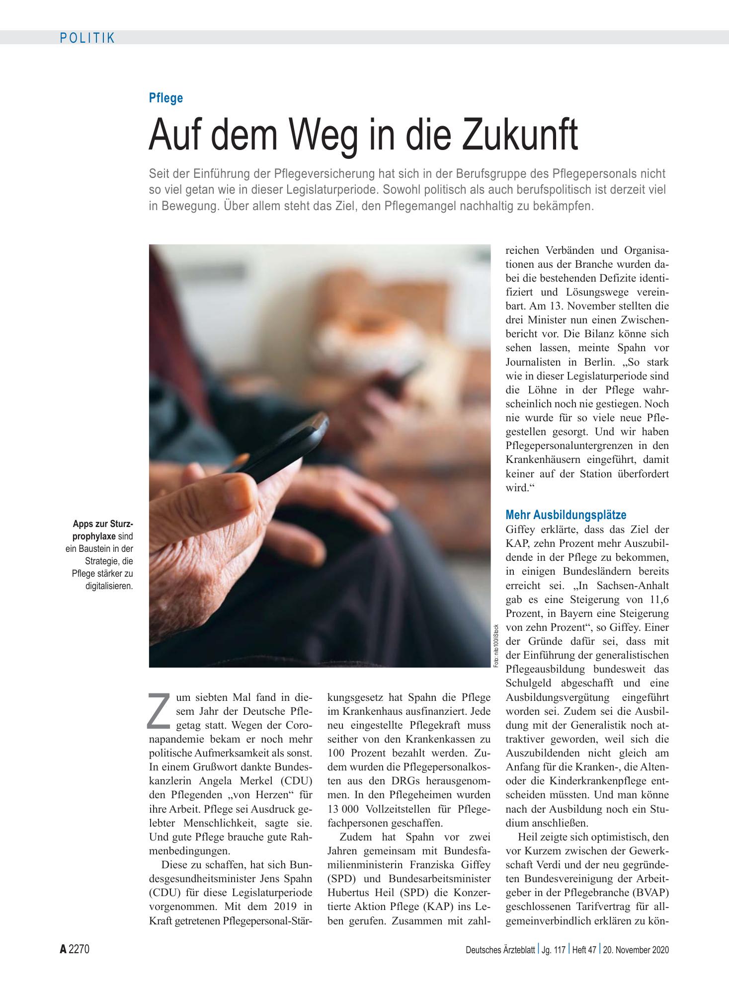 Vorschauseite 1: Pflege: Auf dem Weg in die Zukunft – Deutsches Ärzteblatt