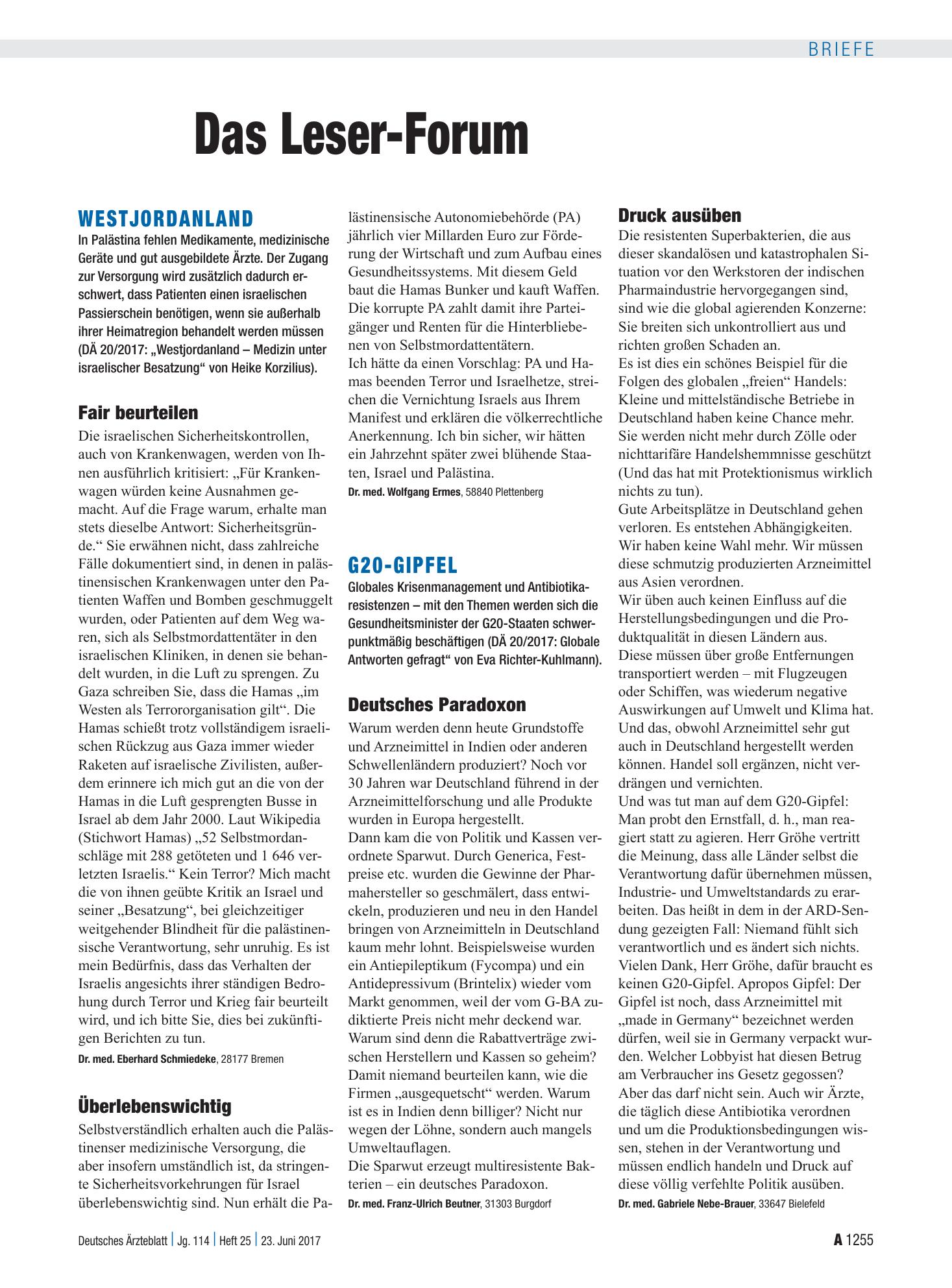 Vorschauseite 1: Westjordanland: Überlebenswichtig – Deutsches Ärzteblatt