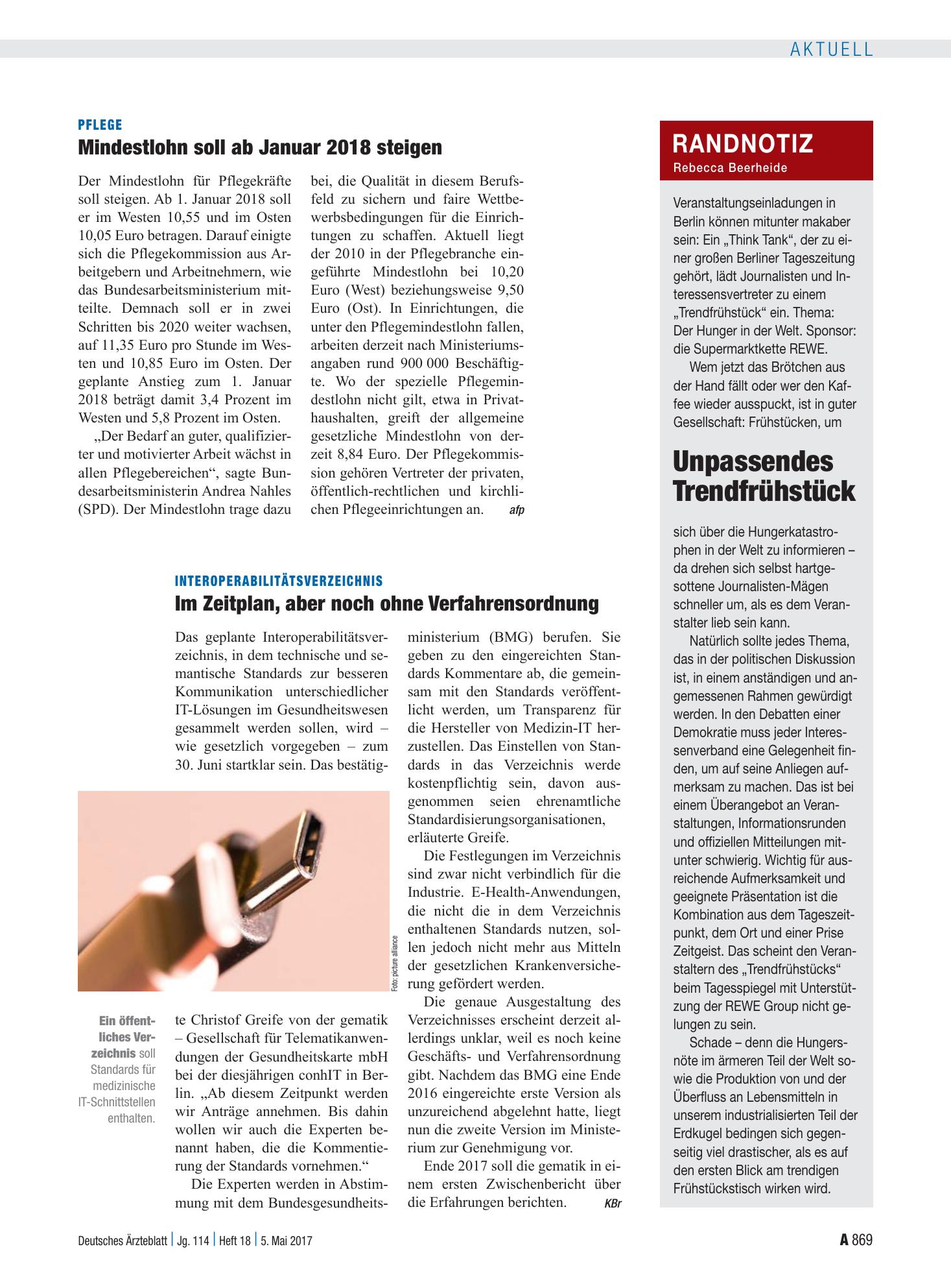 Vorschauseite 1: Randnotiz: Unpassendes Trendfrühstück – Deutsches Ärzteblatt