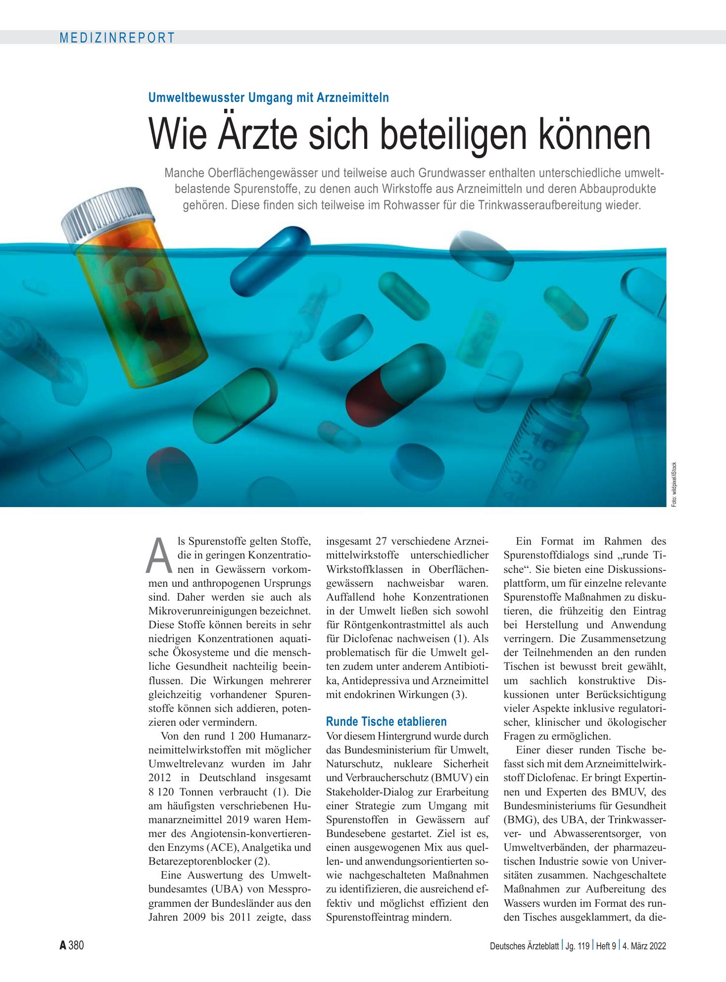 Vorschauseite 1: Umweltbewusster Umgang mit Arzneimitteln: Wie Ärzte sich beteiligen können – Deutsches Ärzteblatt