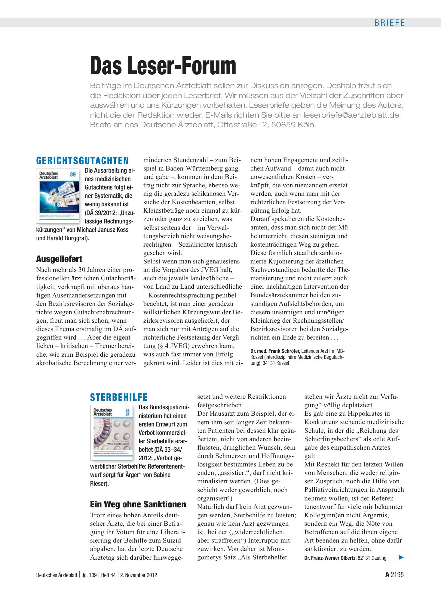 Vorschauseite 1: Sterbehilfe: Ein Weg ohne Sanktionen – Deutsches Ärzteblatt