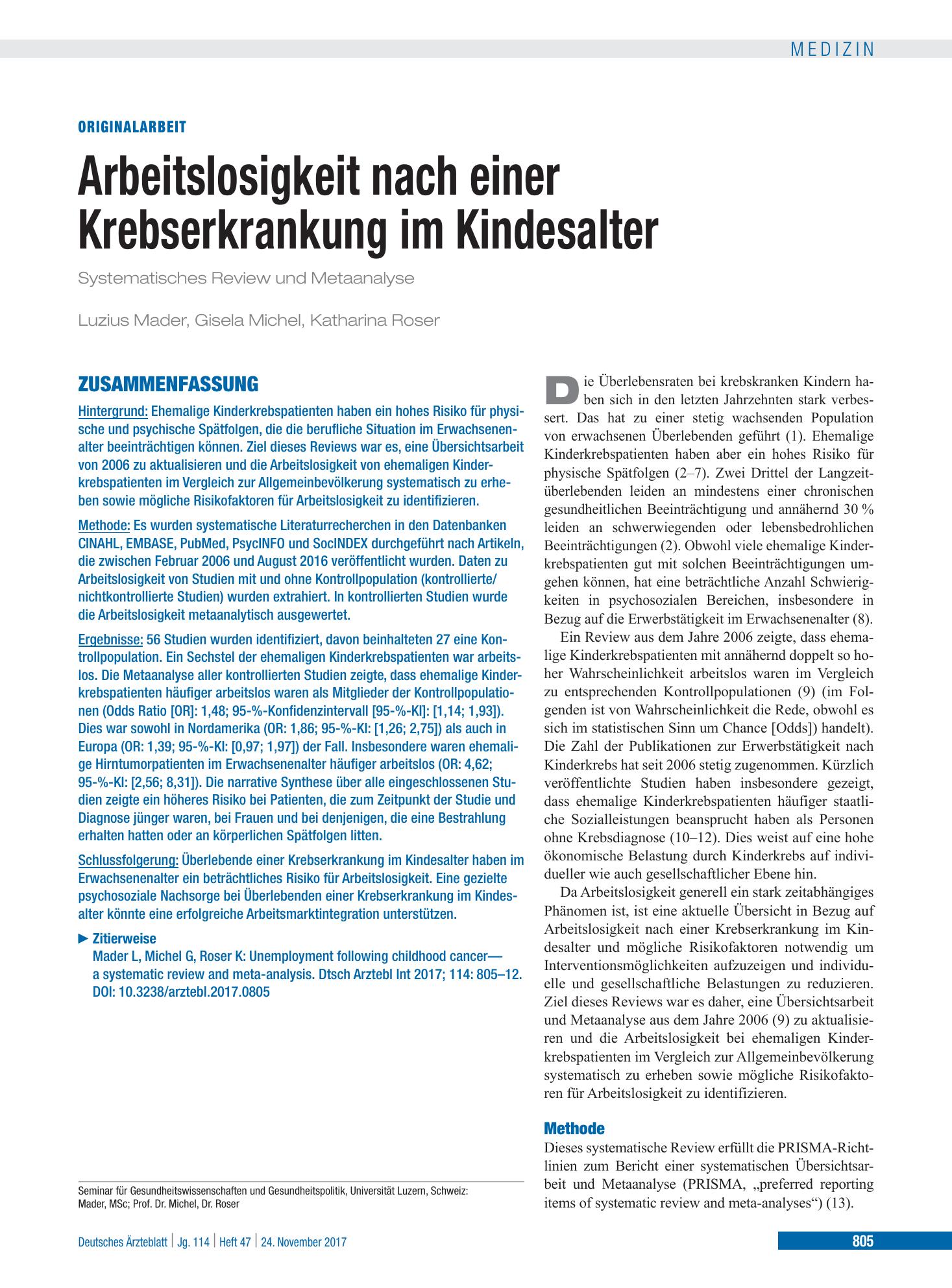 Vorschauseite 1: Arbeitslosigkeit nach einer Krebserkrankung im Kindesalter – Deutsches Ärzteblatt