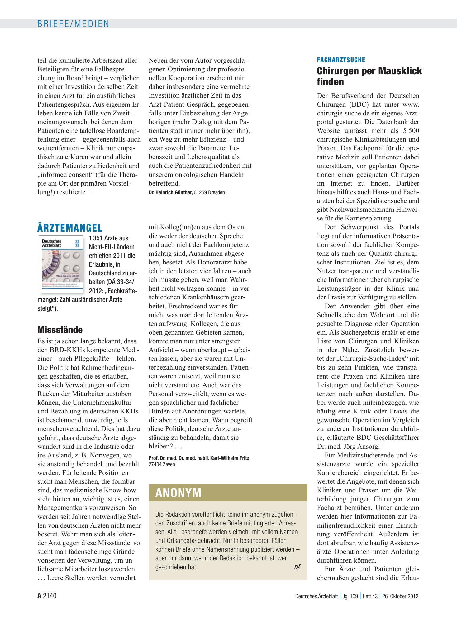 Vorschauseite 1: Ärztemangel: Missstände – Deutsches Ärzteblatt