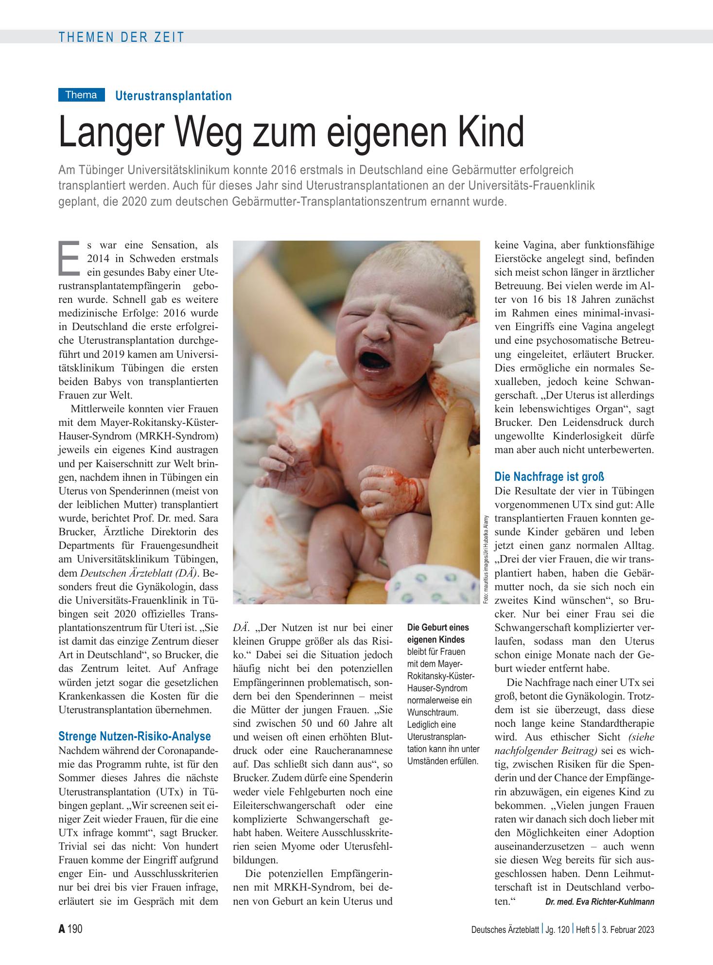 Vorschauseite 1: Uterustransplantation: Langer Weg zum eigenen Kind – Deutsches Ärzteblatt