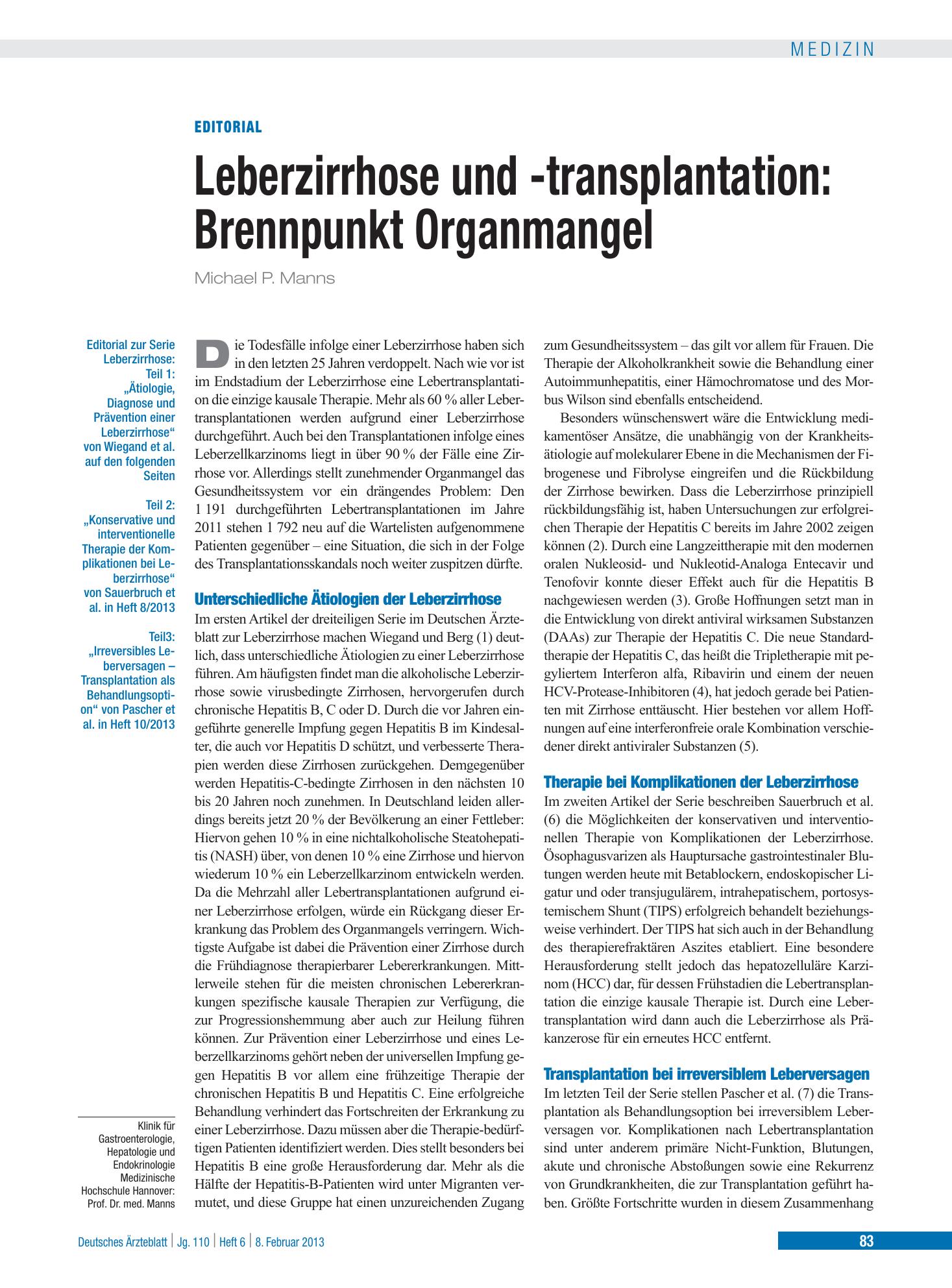 Vorschauseite 1: Leberzirrhose und -transplantation – Deutsches Ärzteblatt