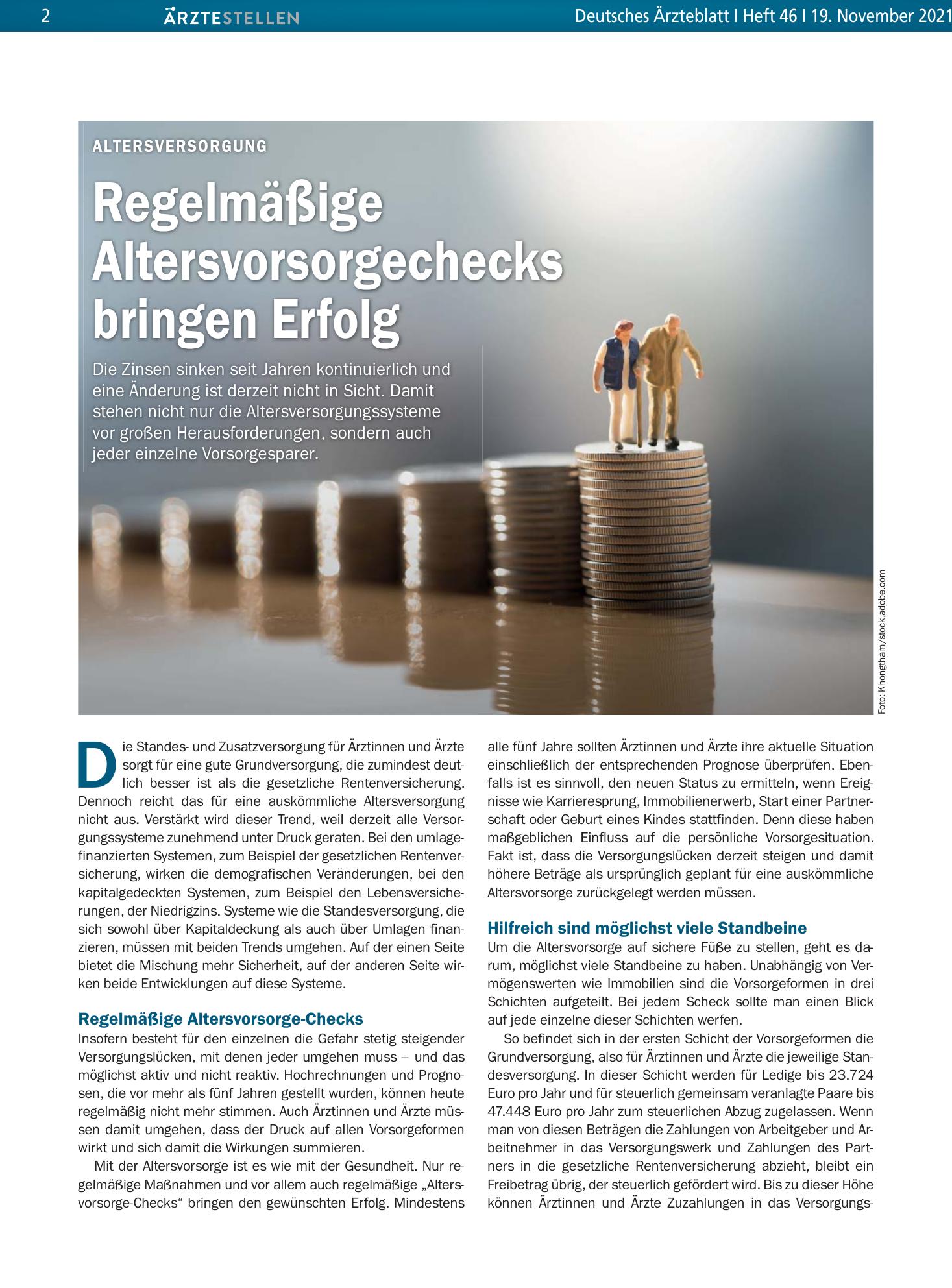 Vorschauseite 1: Altersversorgung: Regelmäßige Altersvorsorgechecks bringen Erfolg – Deutsches Ärzteblatt