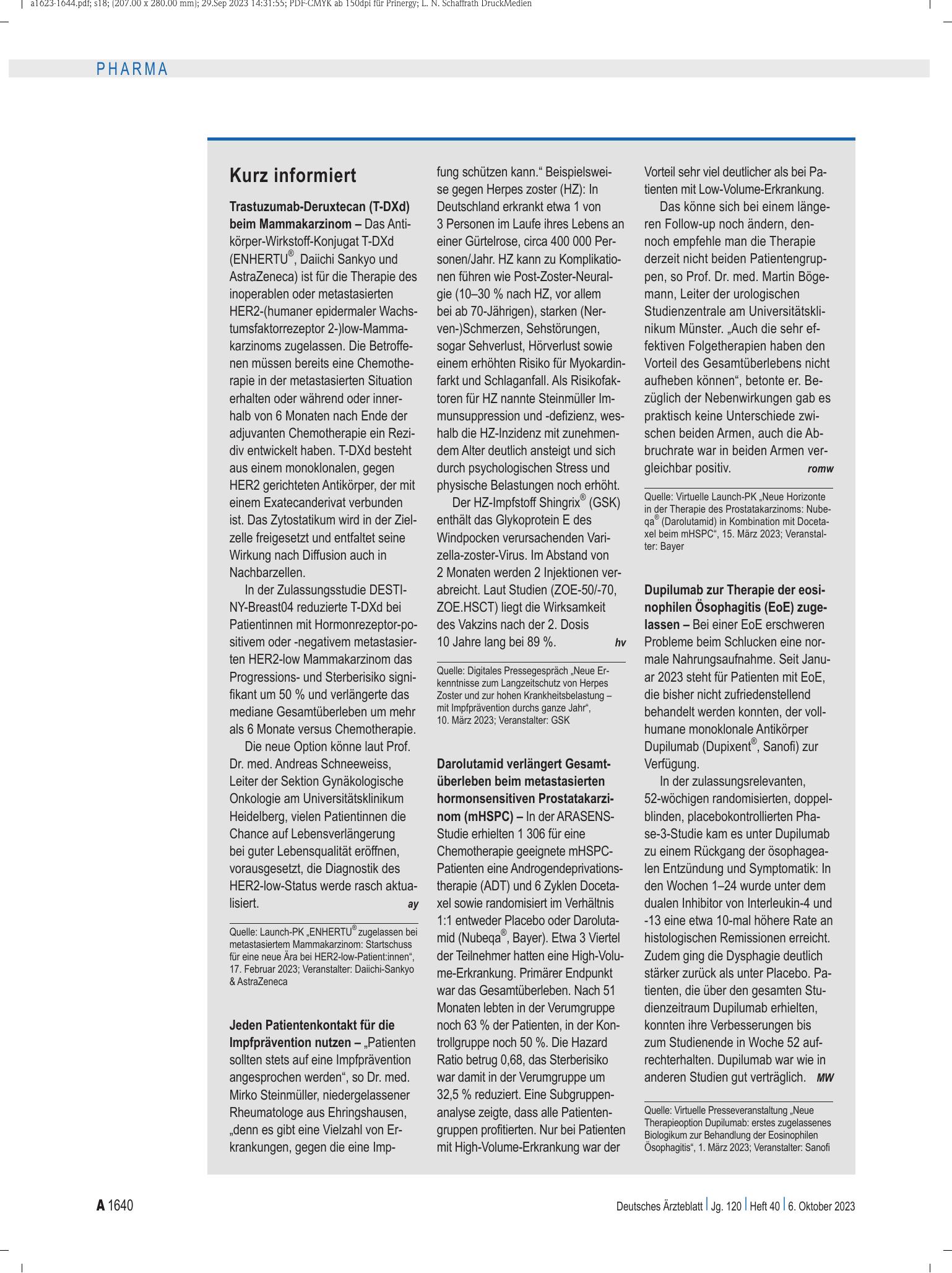 Vorschauseite 1: Kurz informiert – Deutsches Ärzteblatt