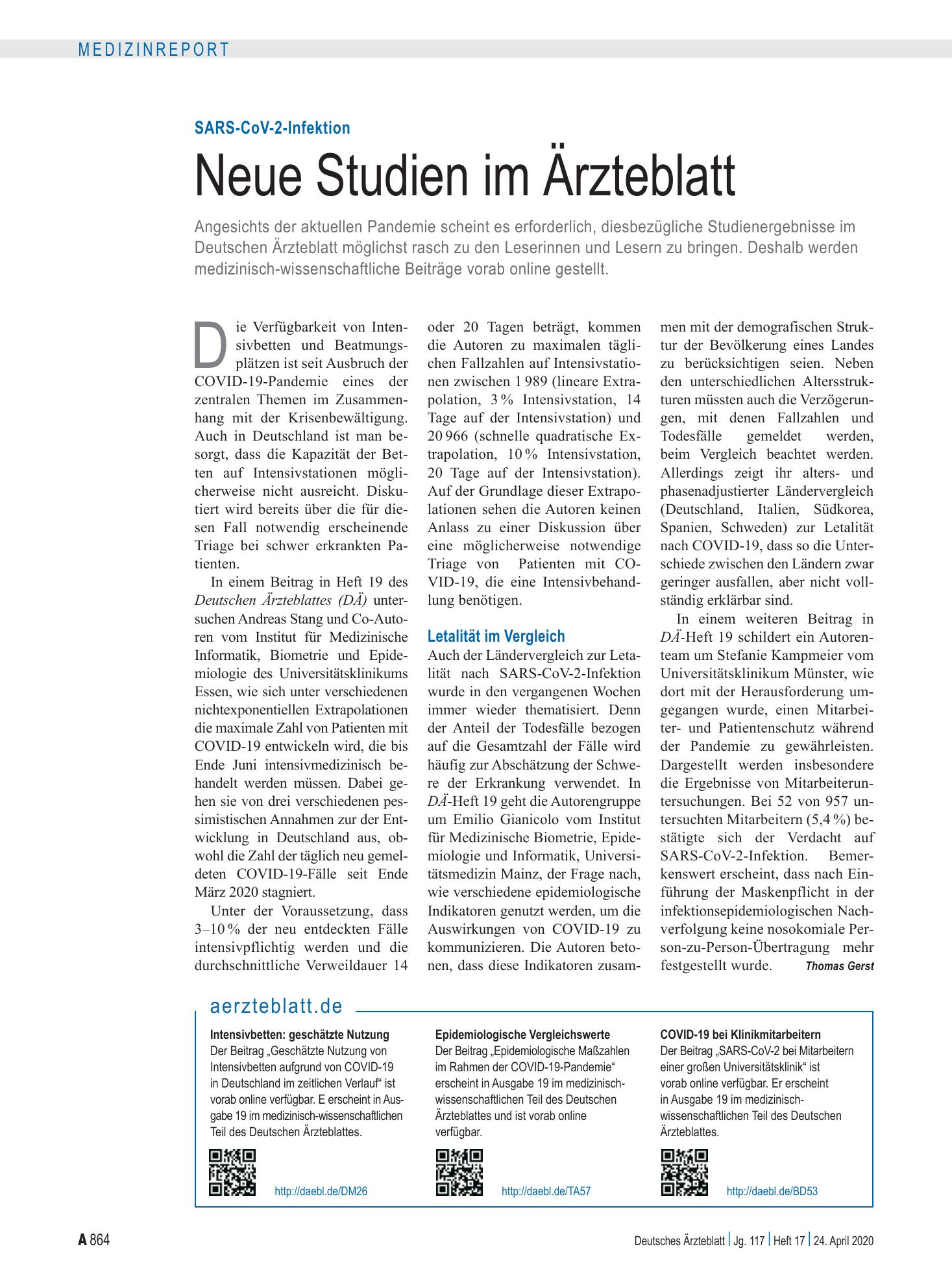 Vorschauseite 1: SARS-CoV-2-Infektion: Neue Studien im Ärzteblatt – Deutsches Ärzteblatt