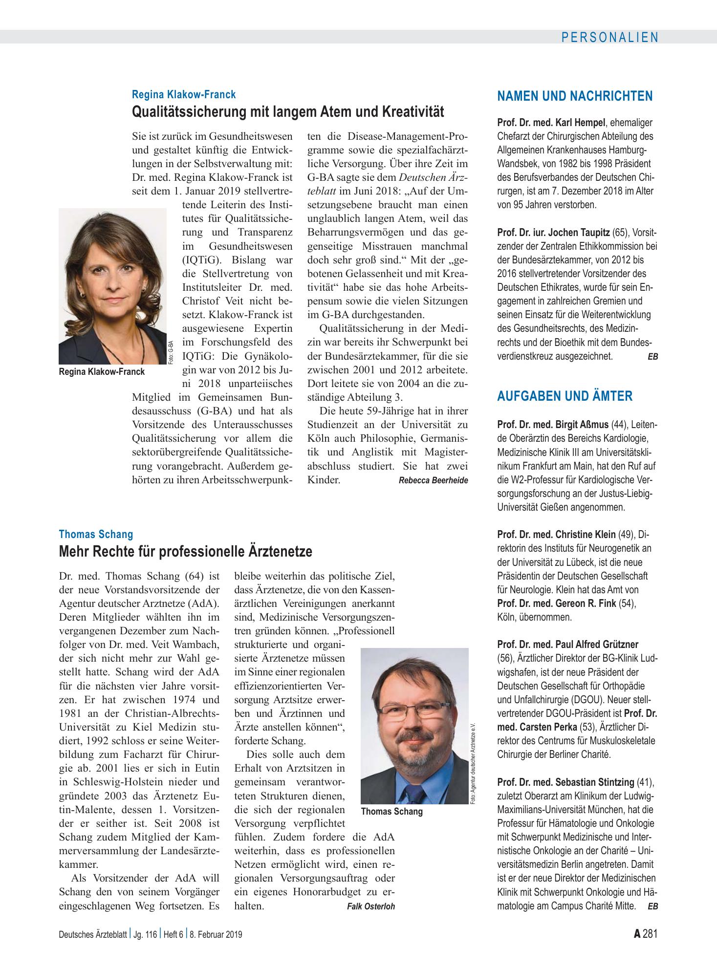 Vorschauseite 1: Aufgaben und Ämter – Deutsches Ärzteblatt