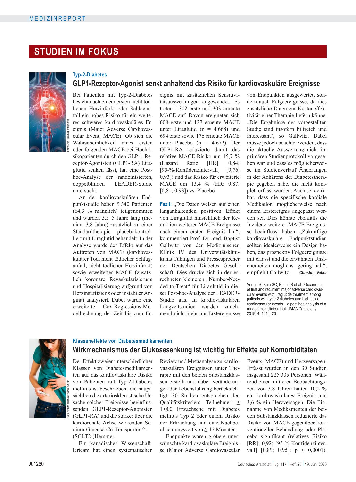 Vorschauseite 1: Typ-2-Diabetes: GLP1-Rezeptor-Agonist senkt anhaltend das Risiko für kardiovaskuläre Ereignisse – Deutsches Ärzteblatt
