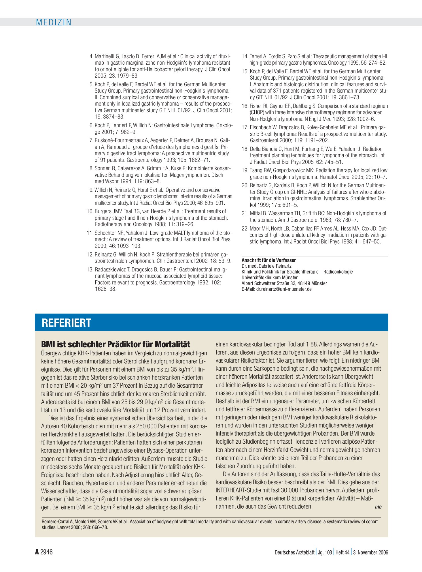 Vorschauseite 1: BMI ist schlechter Prädiktor für Mortalität – Deutsches Ärzteblatt