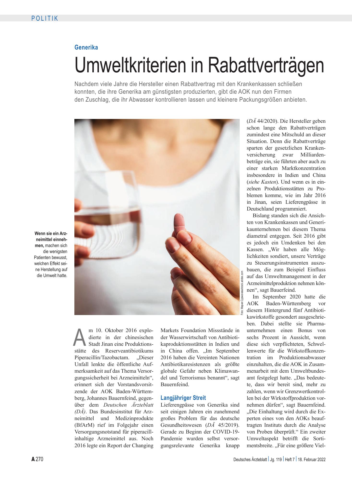 Vorschauseite 1: Generika: Umweltkriterien in Rabattverträgen – Deutsches Ärzteblatt