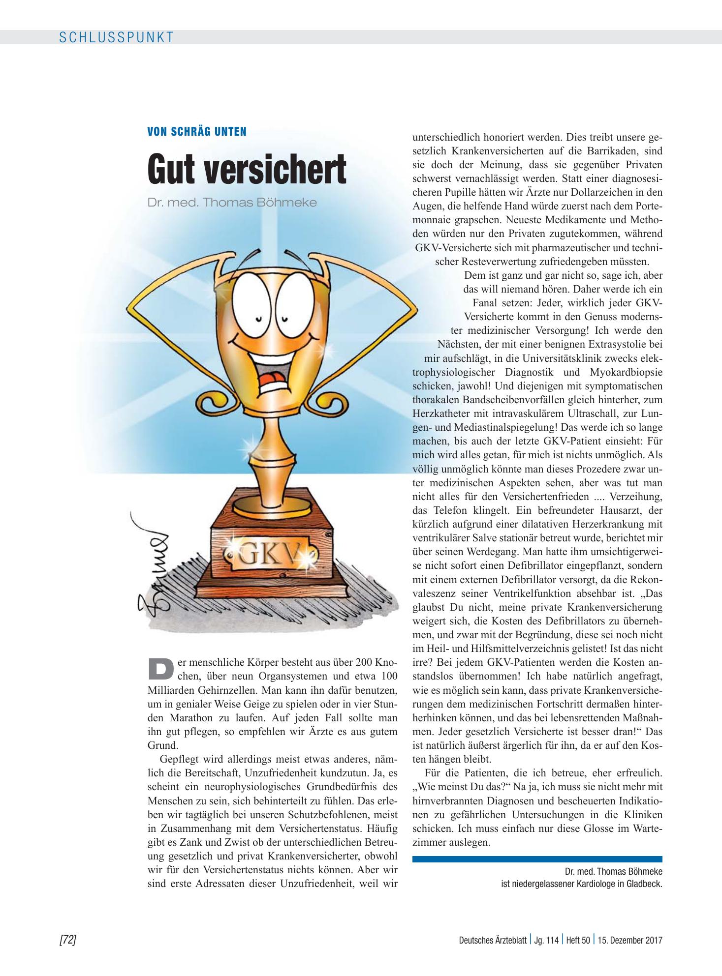Vorschauseite 1: Von schräg unten: Gut versichert – Deutsches Ärzteblatt