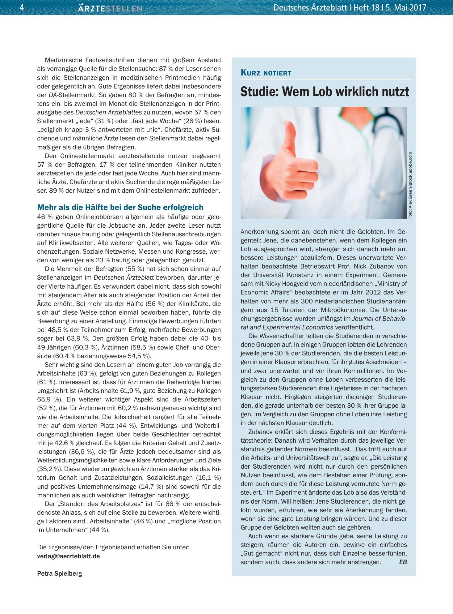 Vorschauseite 1: Studie: Wem Lob wirklich nutzt – Deutsches Ärzteblatt