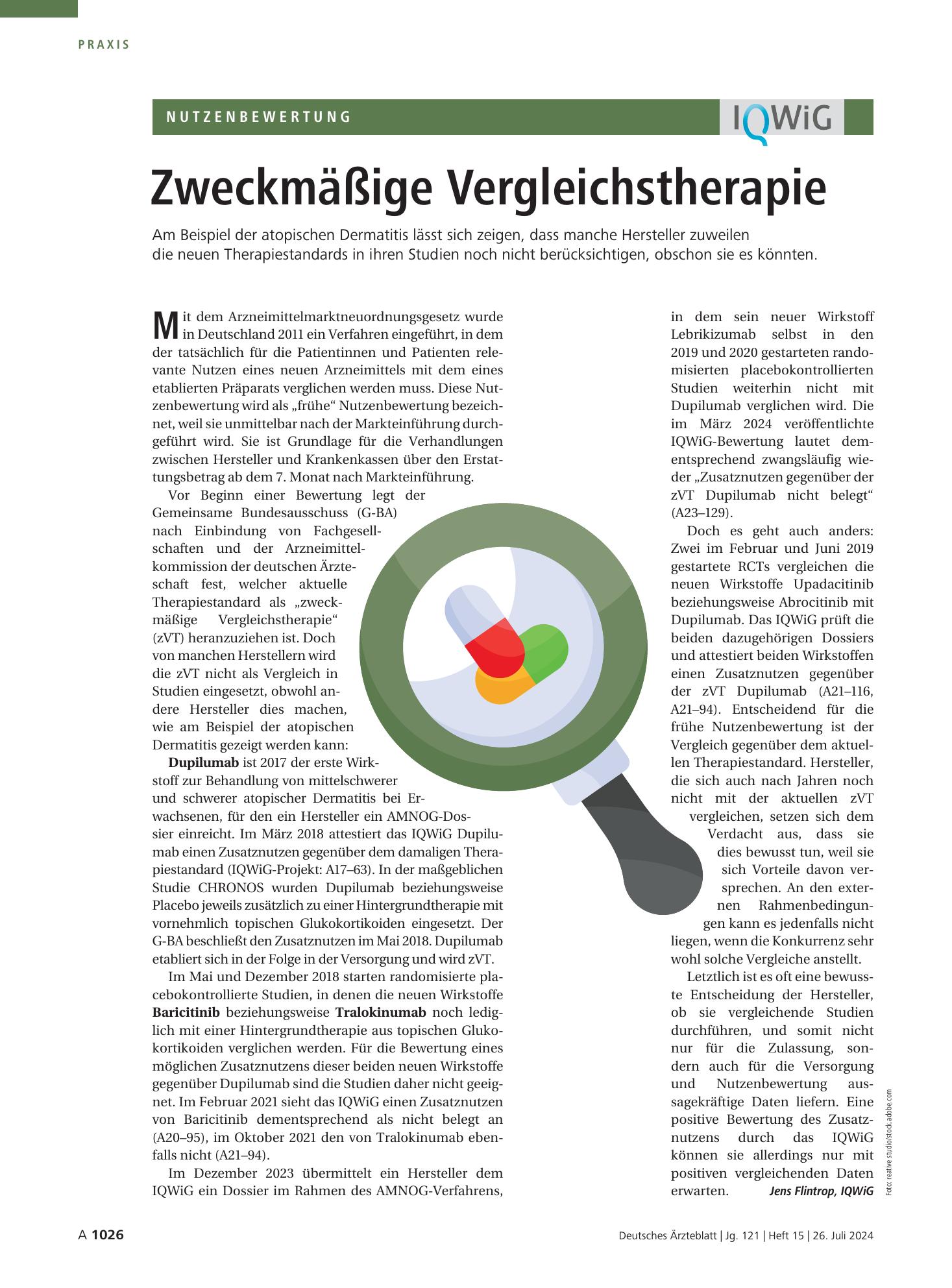 Vorschauseite 1: Zweckmäßige Vergleichstherapie – Deutsches Ärzteblatt