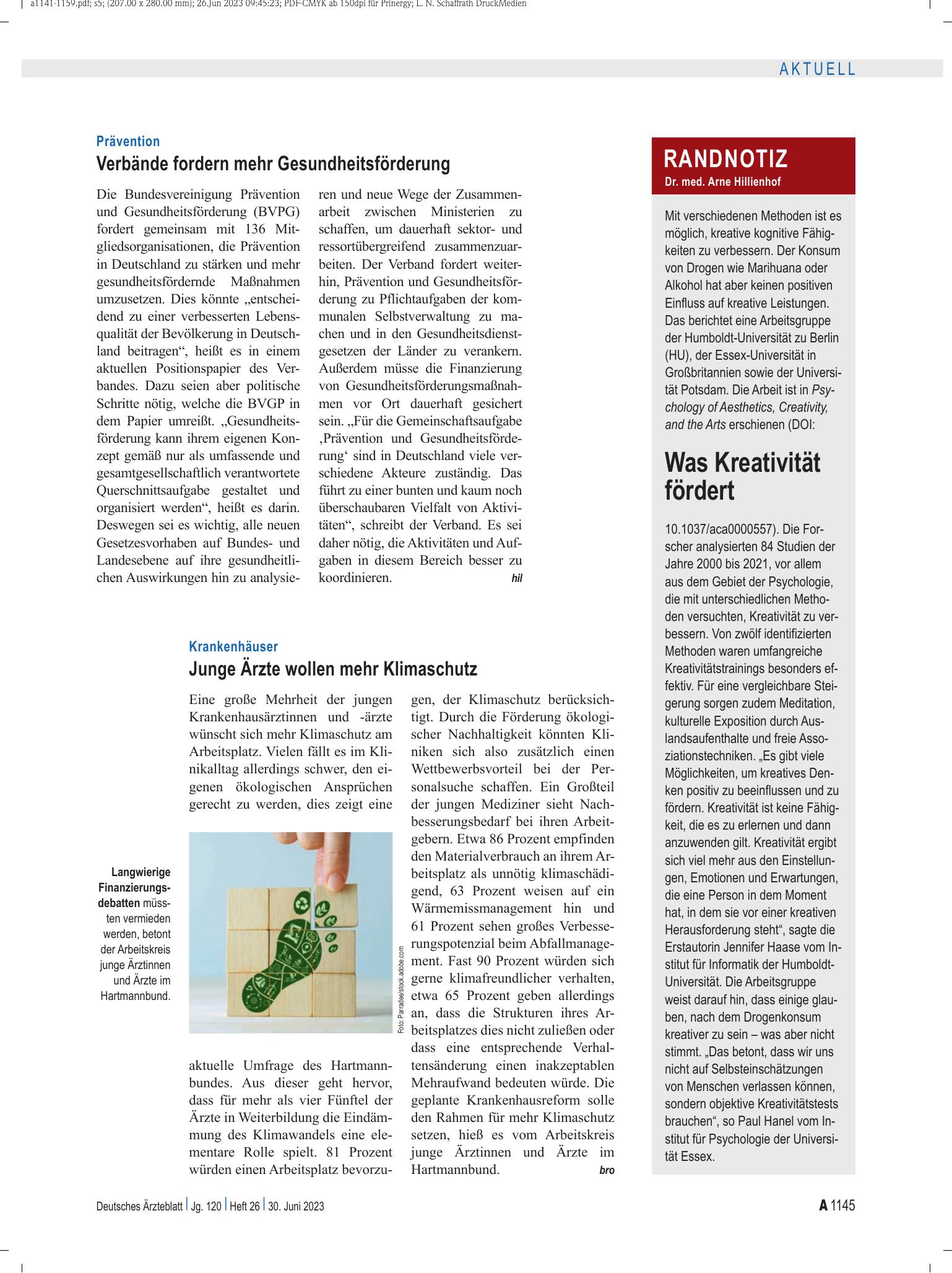 Vorschauseite 1: Krankenhäuser: Junge Ärzte wollen mehr Klimaschutz – Deutsches Ärzteblatt